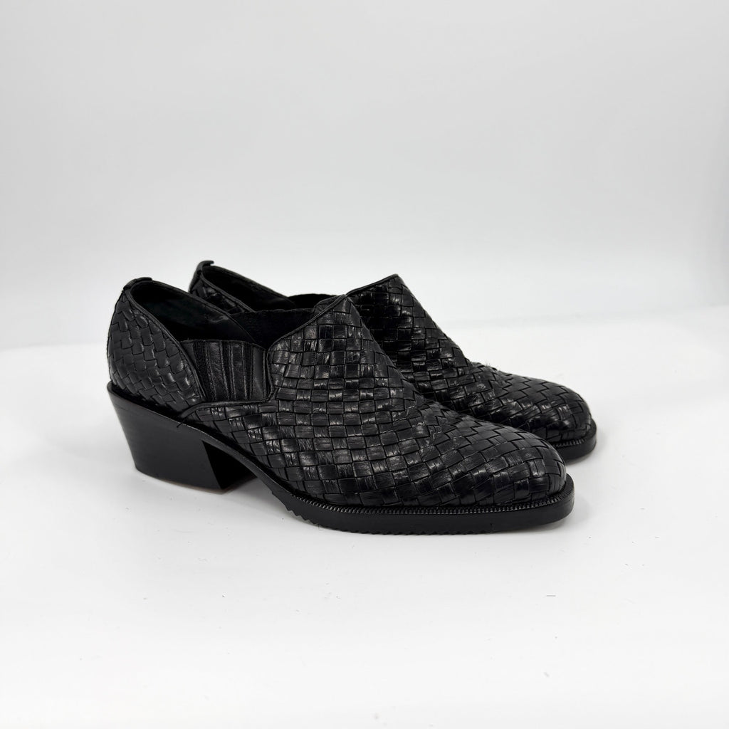 Vintage 90s Cole Haan Black Woven Genuine Leather Cuban Heel Shoes