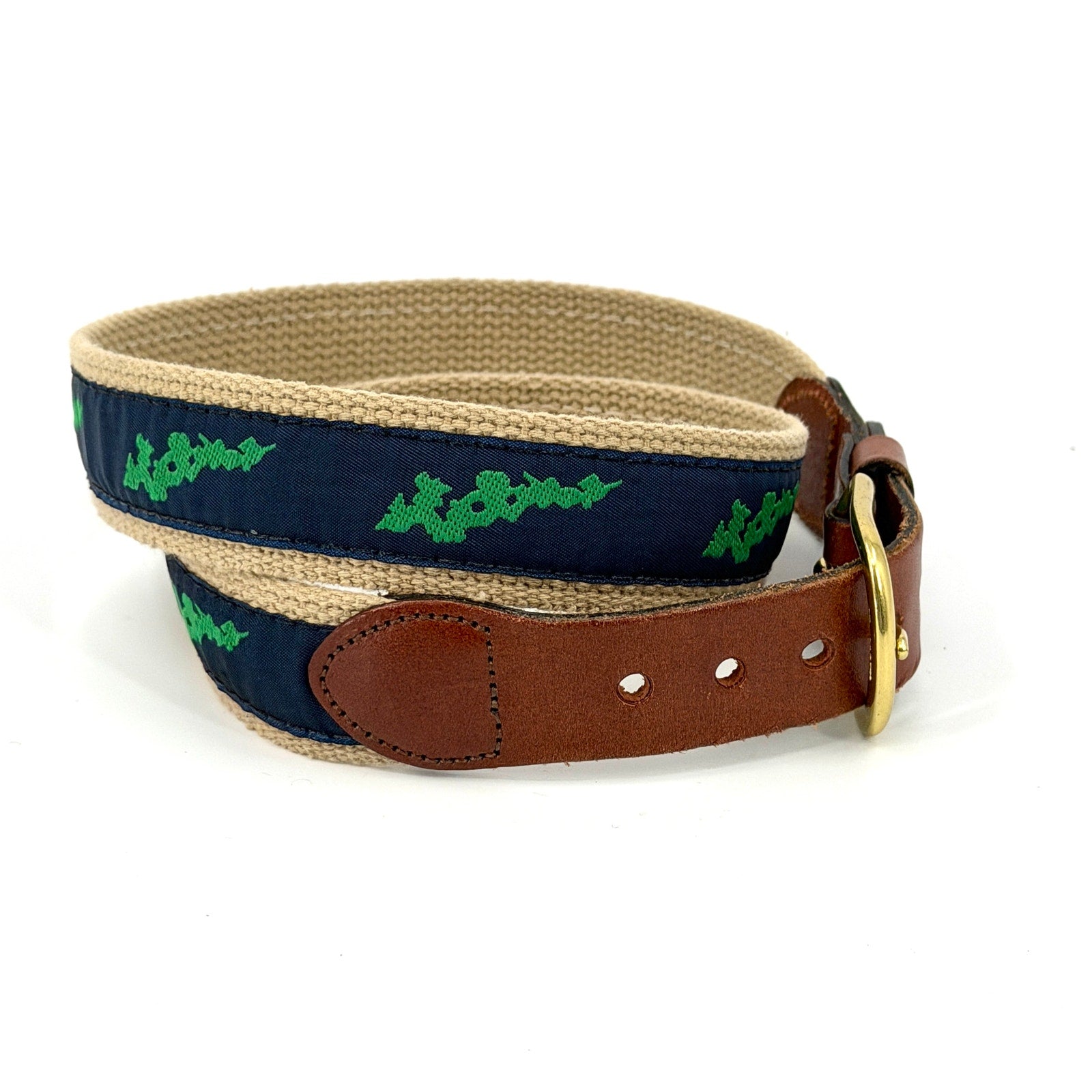 Vintage 90s Leather Man Ltd Marthas Vineyard Preppy Brass Buckle Web Belt