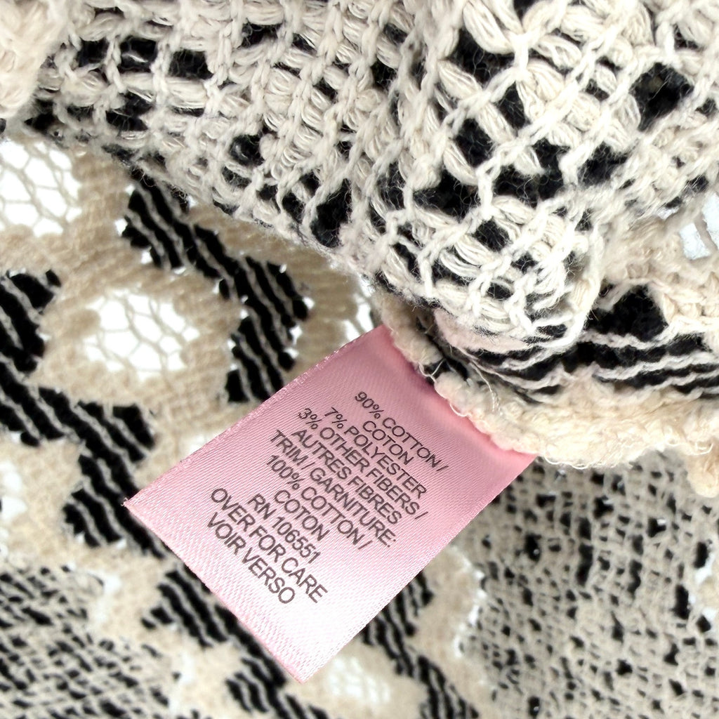 Calypso St Barth Black Cream Chevron Crochet Lace Up Tassel Tunic Mini Dress