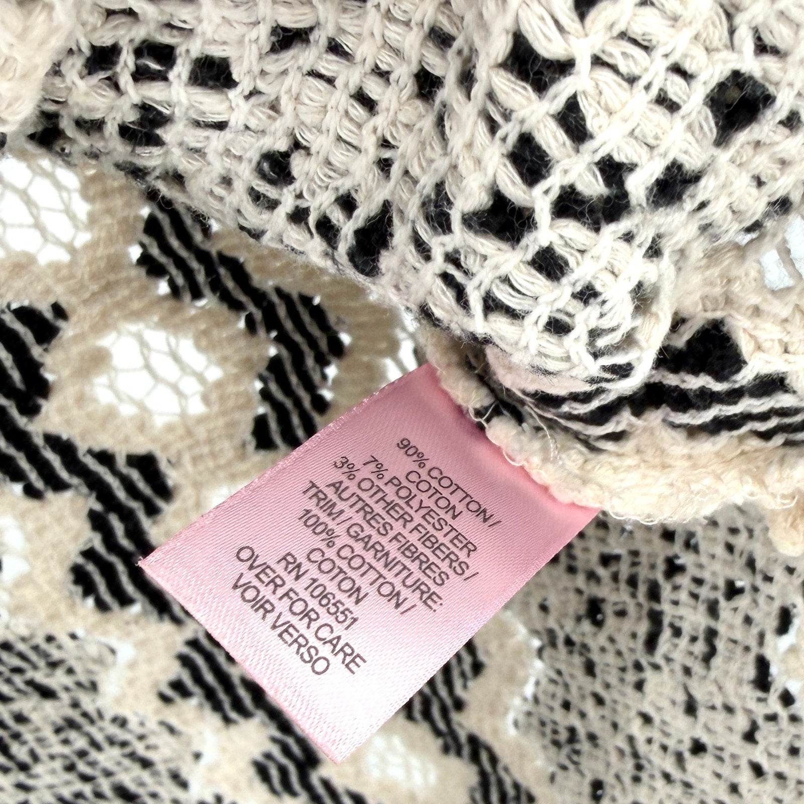 Calypso St Barth Black Cream Chevron Crochet Lace Up Tassel Tunic Mini Dress