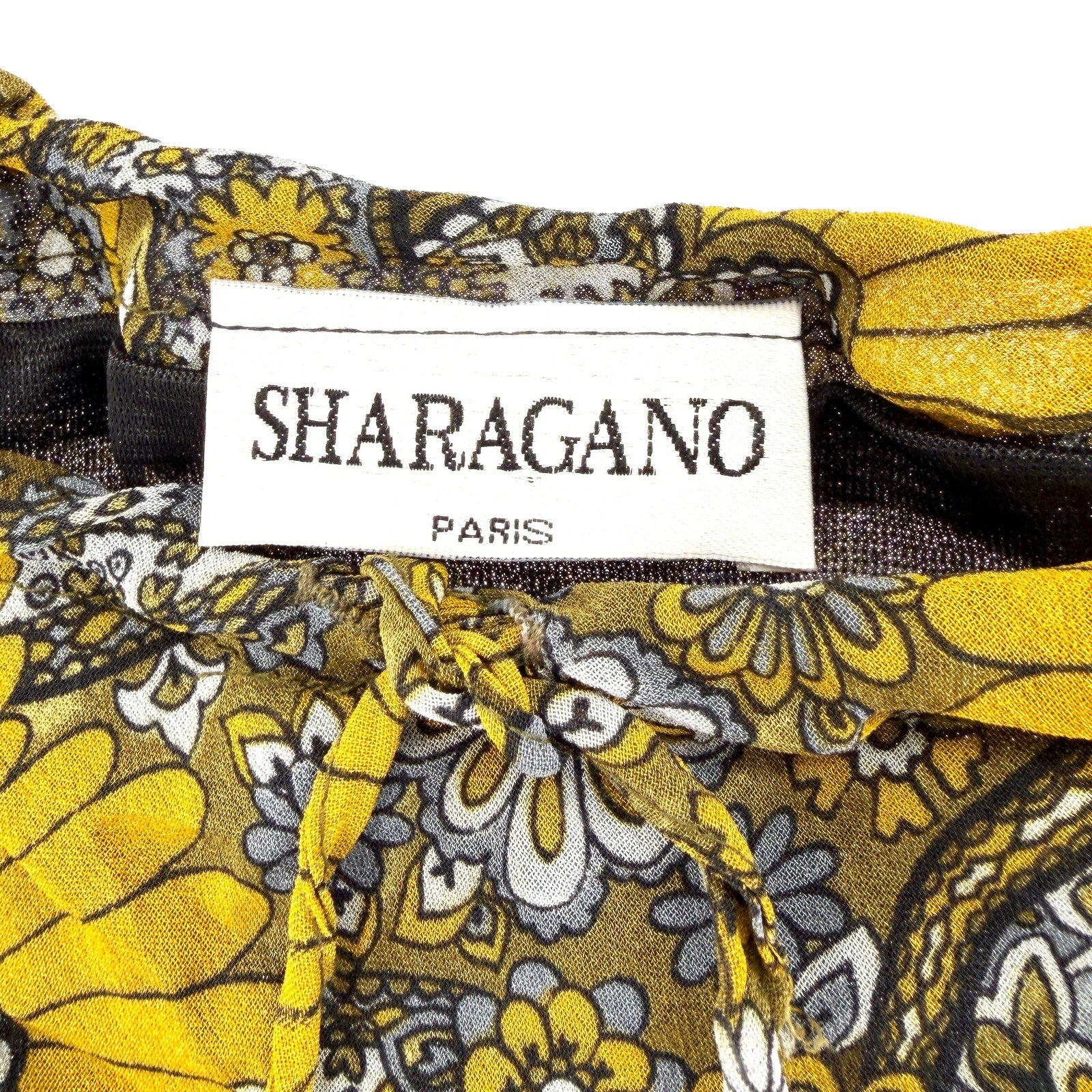 Vintage Y2K Sharagano Paris Yellow Paisley Viscose Ruffle High Low Skirt