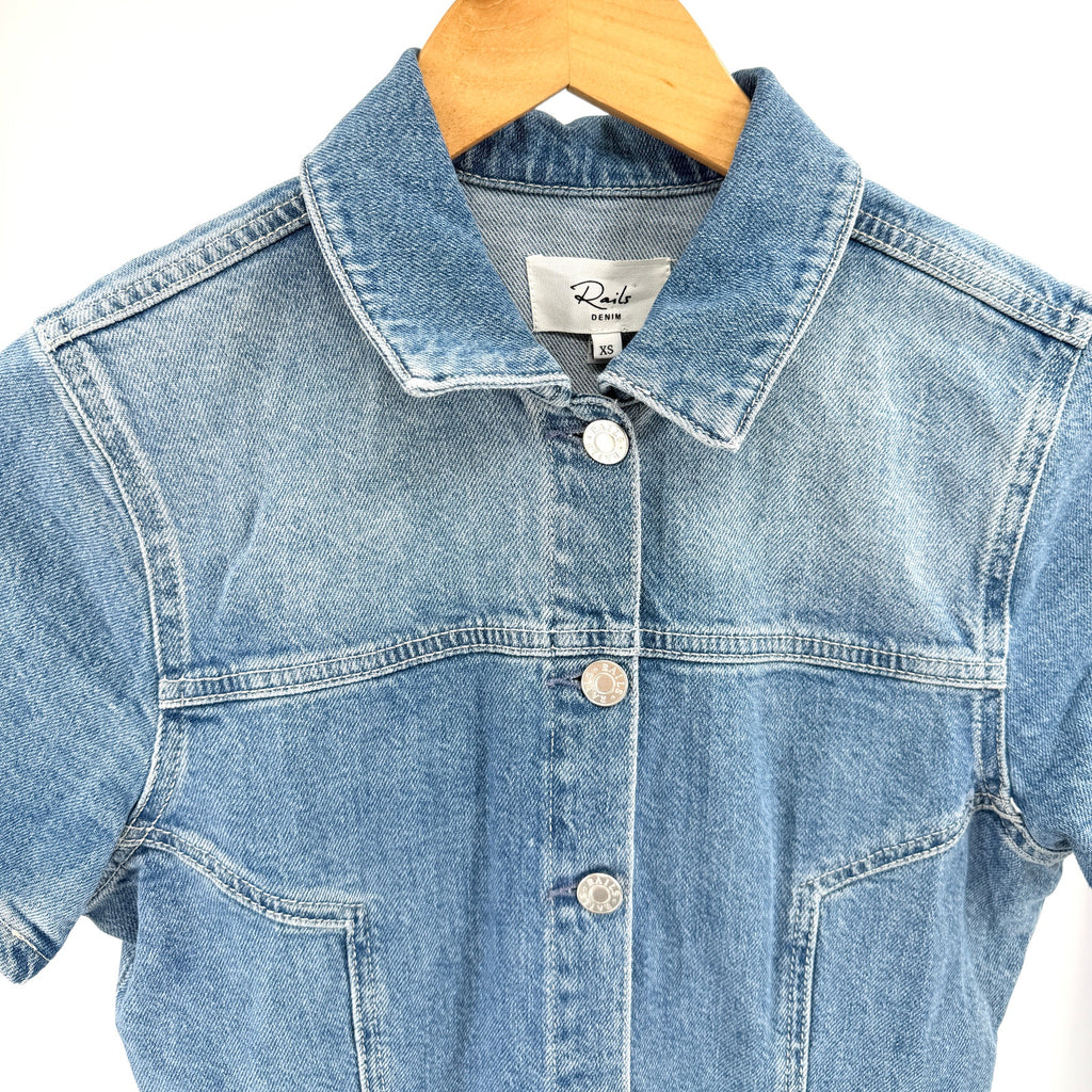Rails Blue 100% Cotton Button Front Short Sleeve Denim Mini Dress