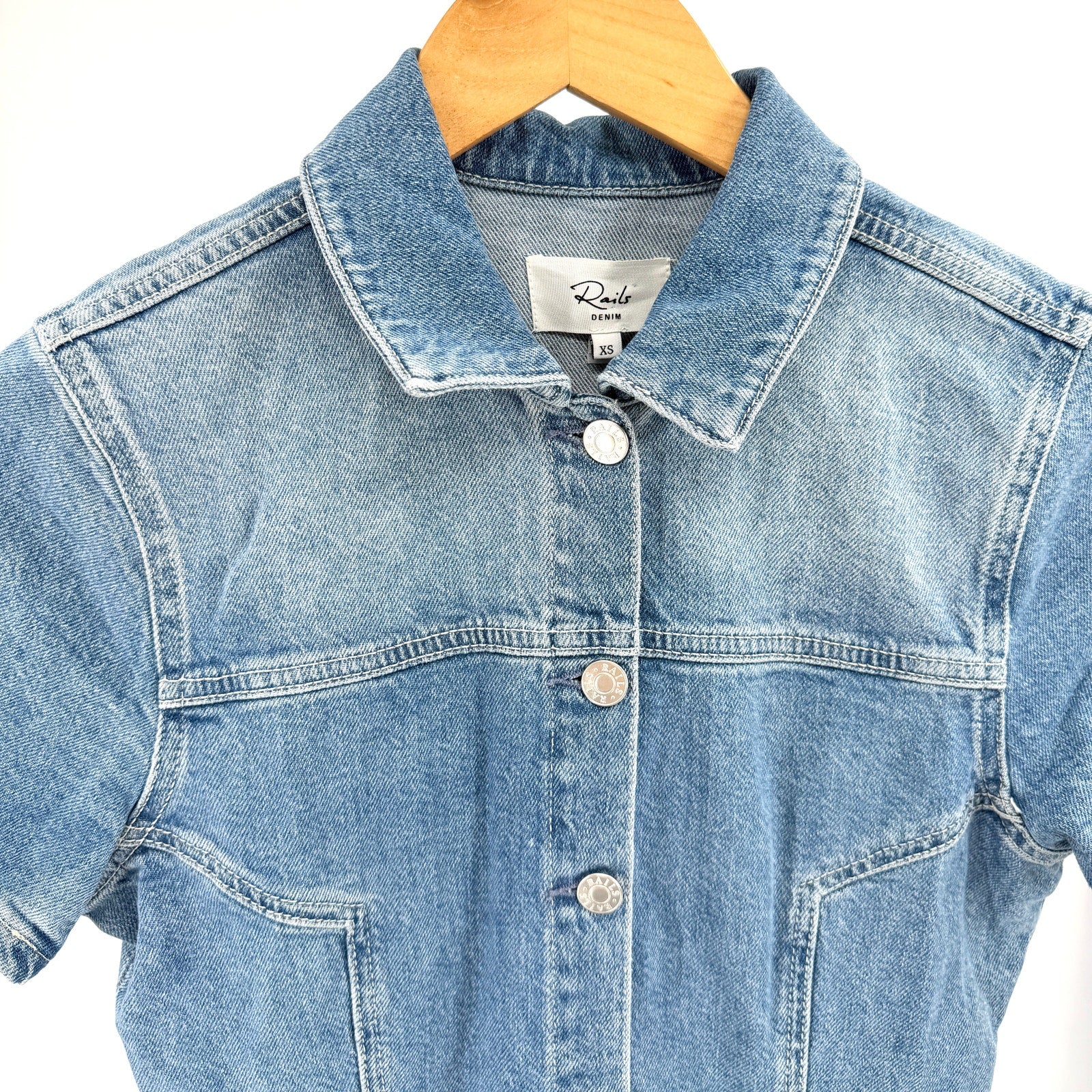 Rails Blue 100% Cotton Button Front Short Sleeve Denim Mini Dress