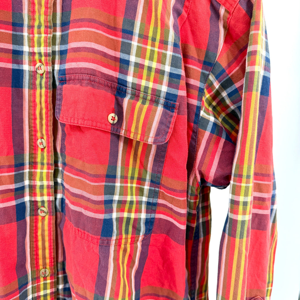 Vintage 90s Lizsport by Liz Claiborne Red Plaid 100% Cotton Flannel Shirt