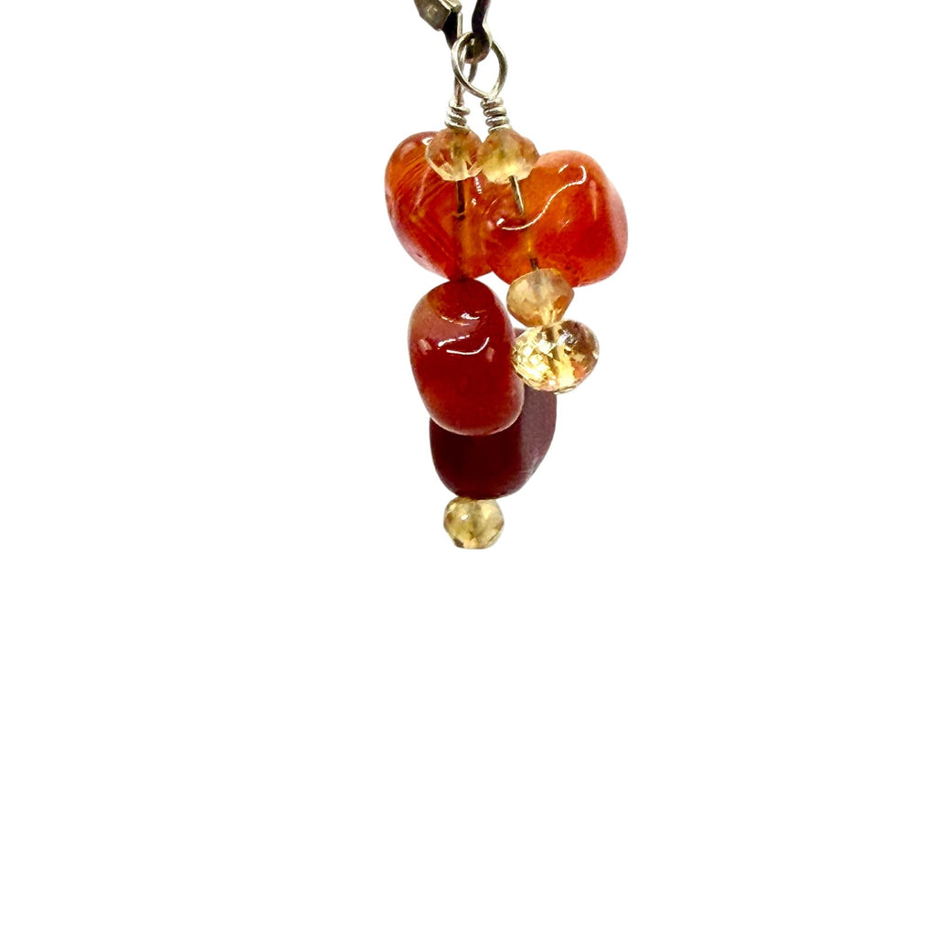 Vintage 90s Carnelian Citrine Nugget Sterling Silver Dangle Earrings