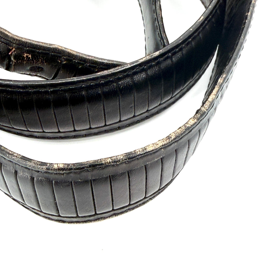 Vintage 90s PGA Tour Black Genuine Leather Western Engraved Silver Tip Belt