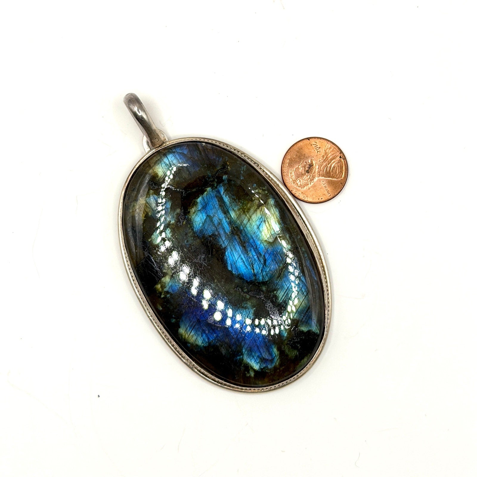 Vintage 90s Stamped Sterling Silver Huge Labradorite Statement Pendant