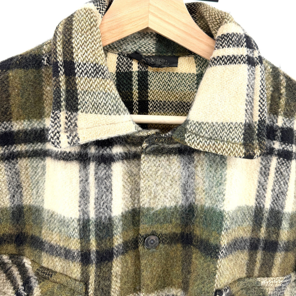 Vintage 70s Pioneer Sportswear Green 100% Wool Plaid Flannel Shirt Jacket