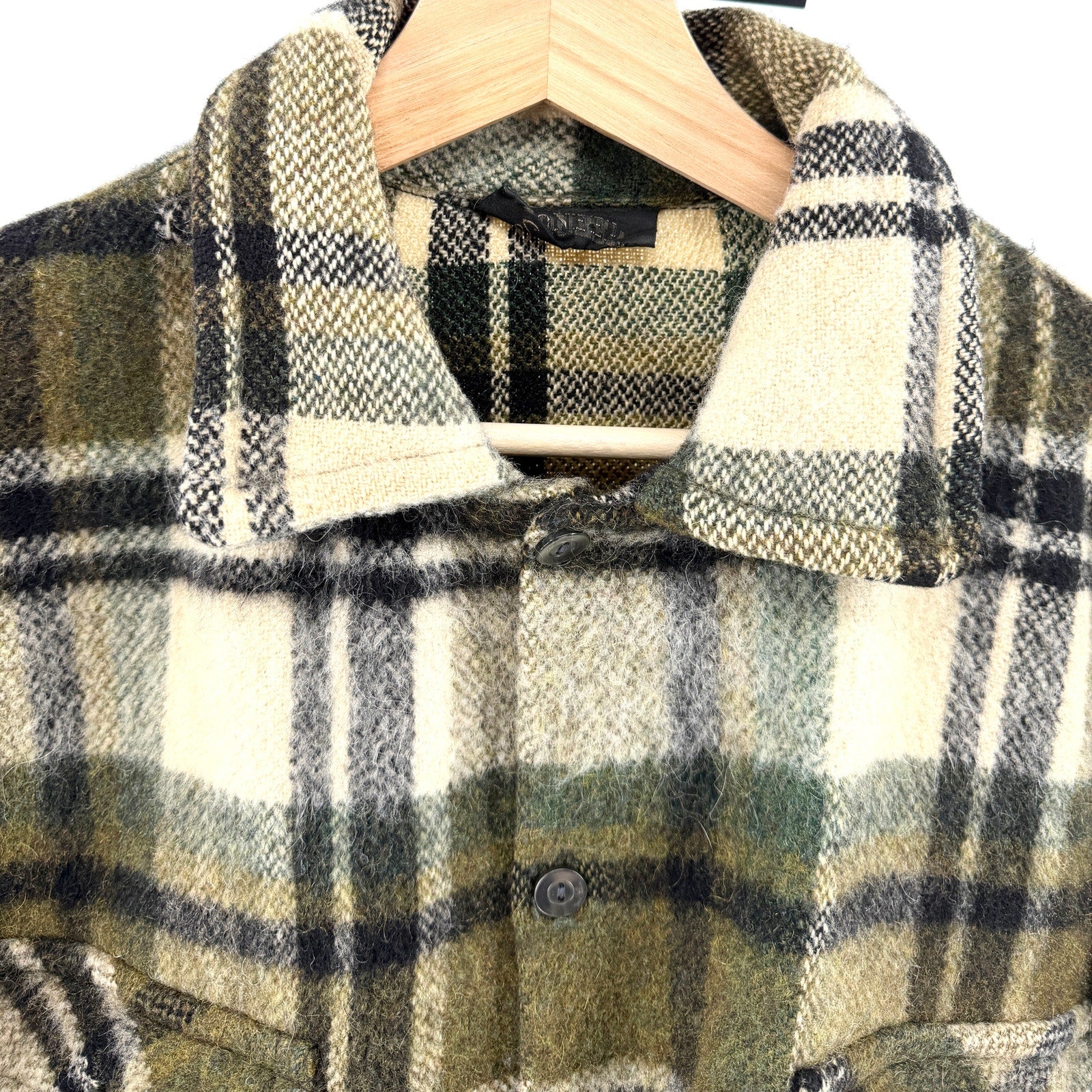 Vintage 70s Pioneer Sportswear Green 100% Wool Plaid Flannel Shirt Jacket