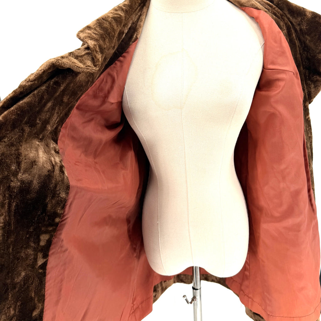 Vintage 50s Chocolate Brown Copper Faux Fur Belted Wrap Coat
