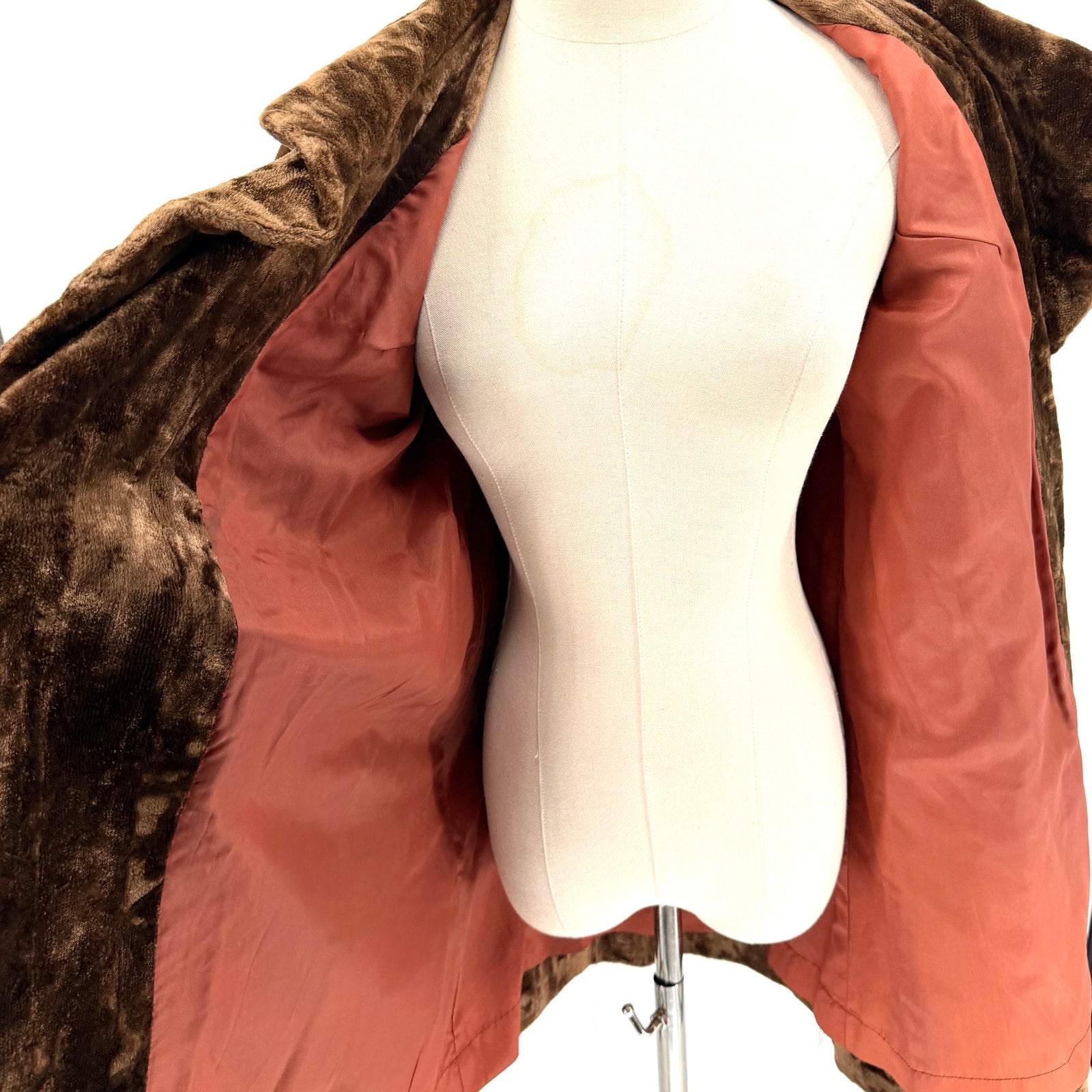 Vintage 50s Chocolate Brown Copper Faux Fur Belted Wrap Coat