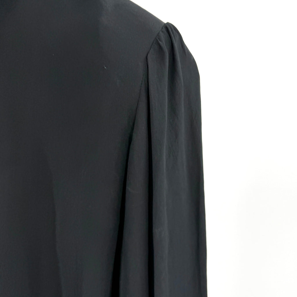 Vintage 80s Lauren Alexandra Black 100% Silk Minimalist High Neck Blouse