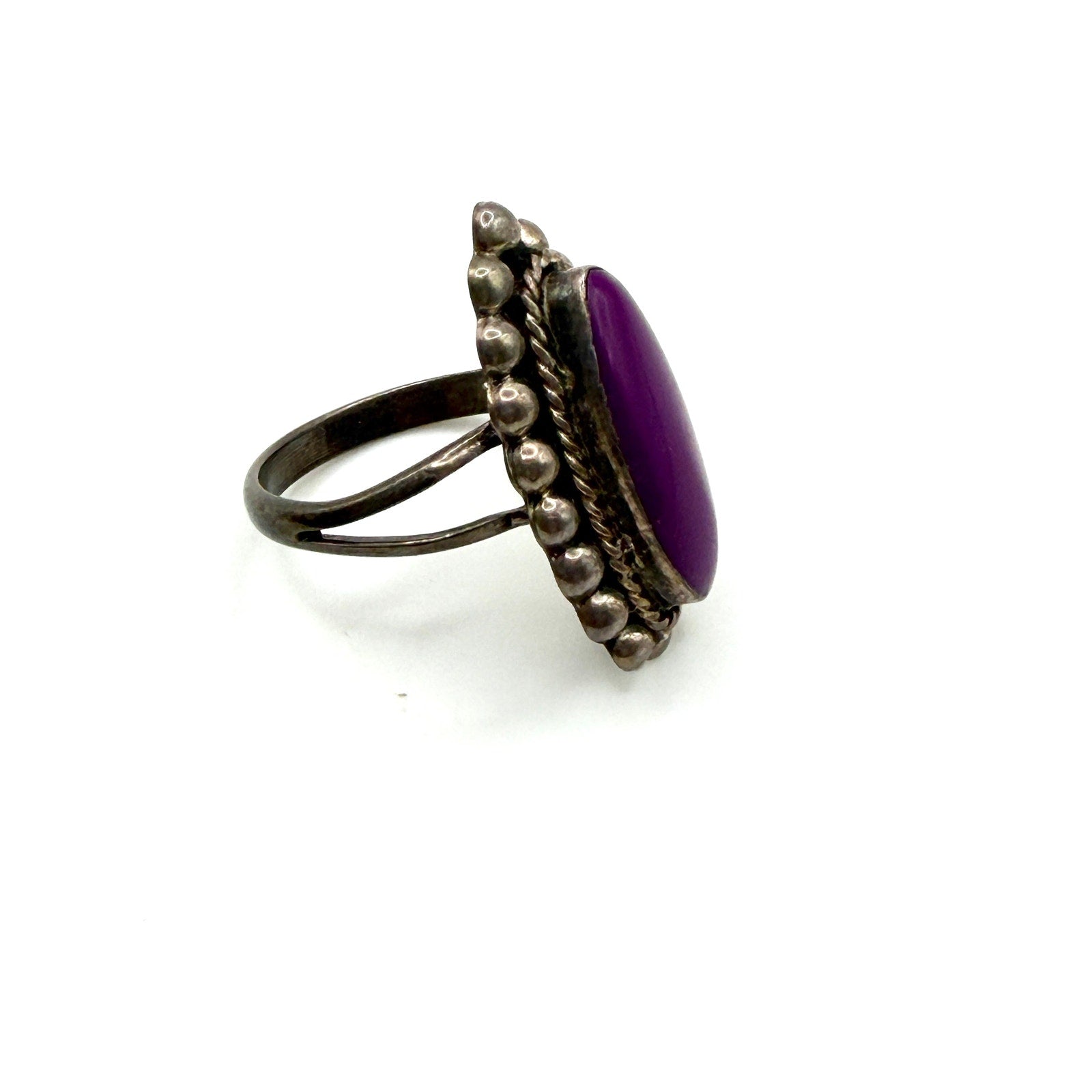 Vintage 70s Sugilite Sterling Silver Artist Signed Southwestern Statement Ring
