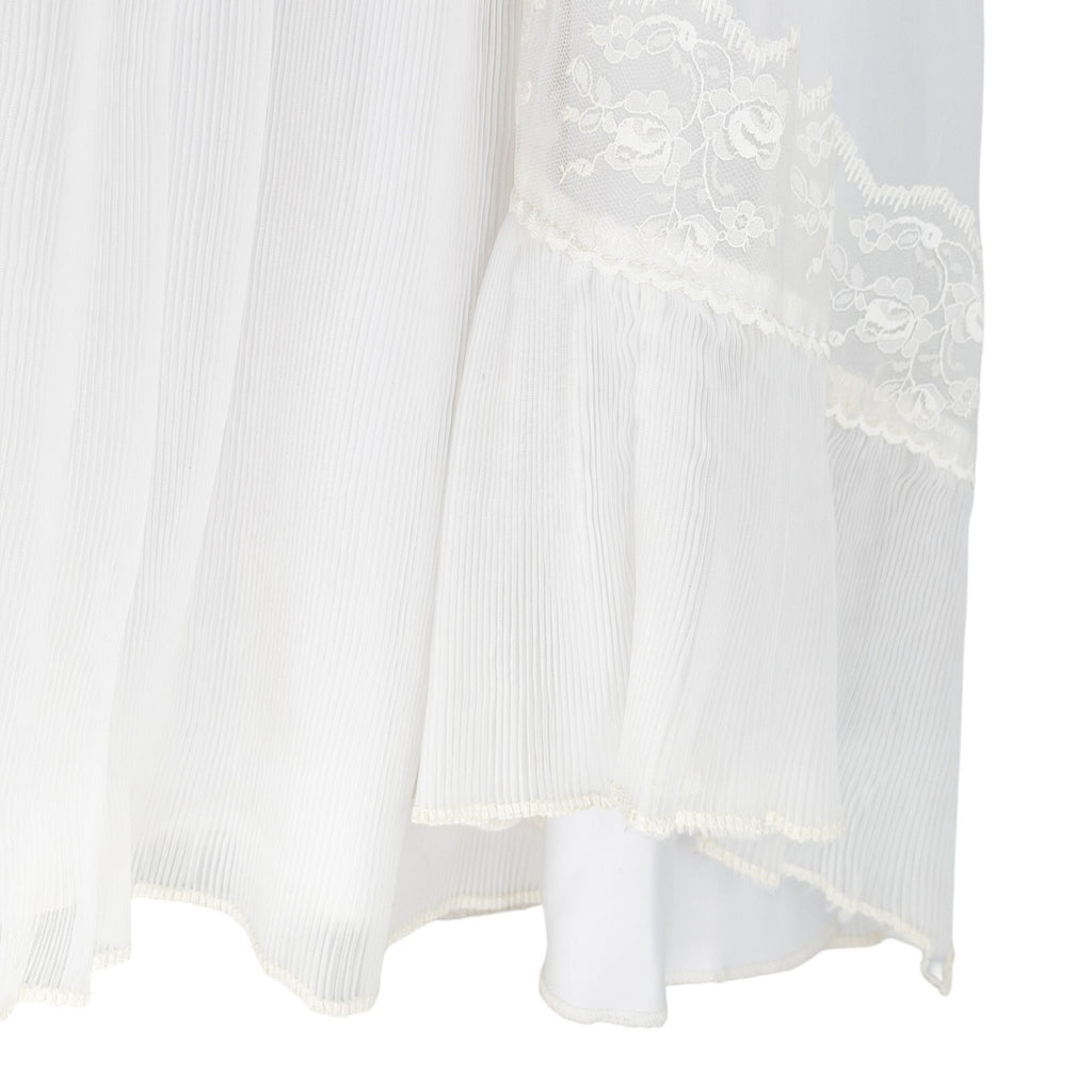Vintage 70s Handmade White Lace Chiffon Prairie High Neck Wedding Dress Train