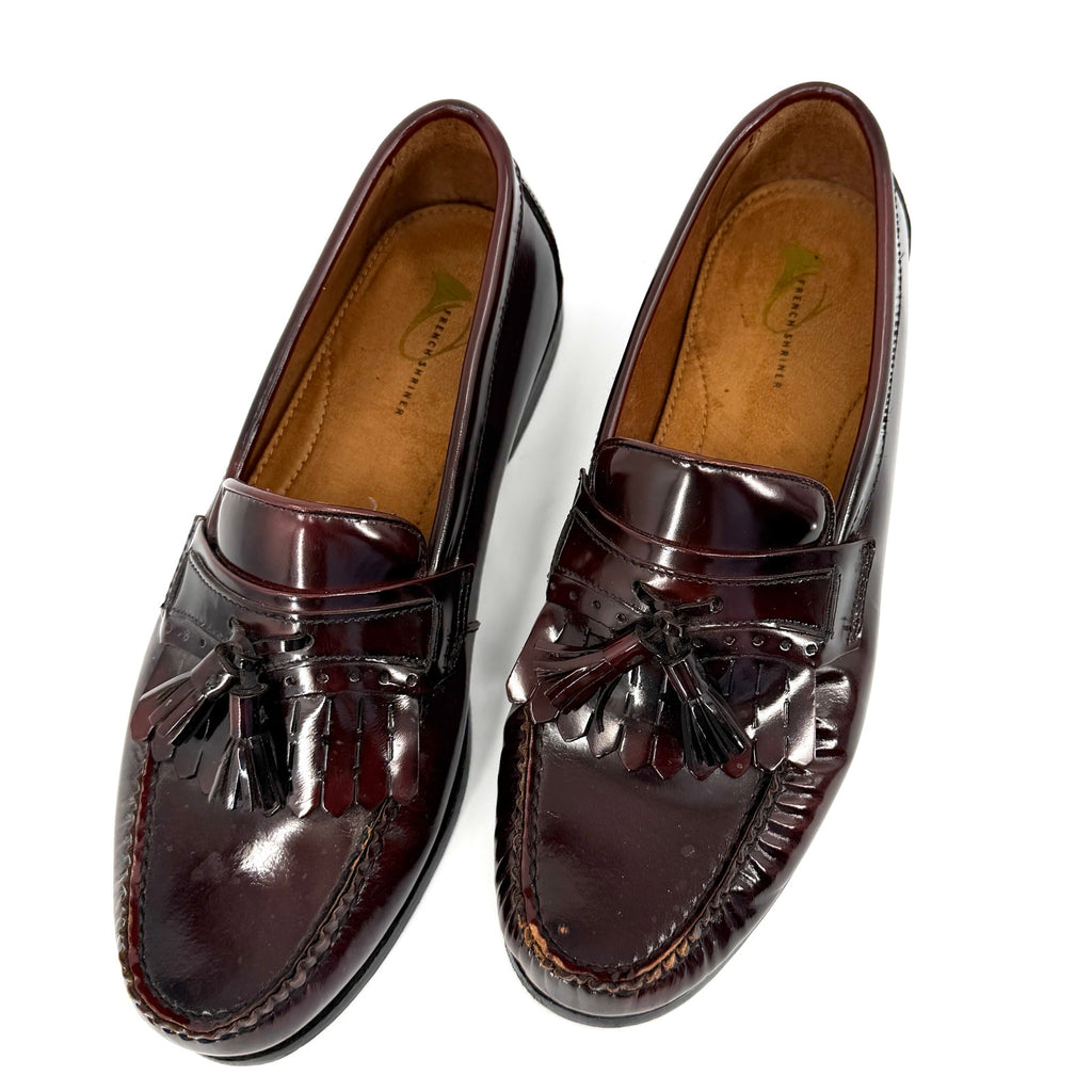 Vintage 90s French Shriner Brown Genuine Leather Tassel Kiltie Beltway Loafers