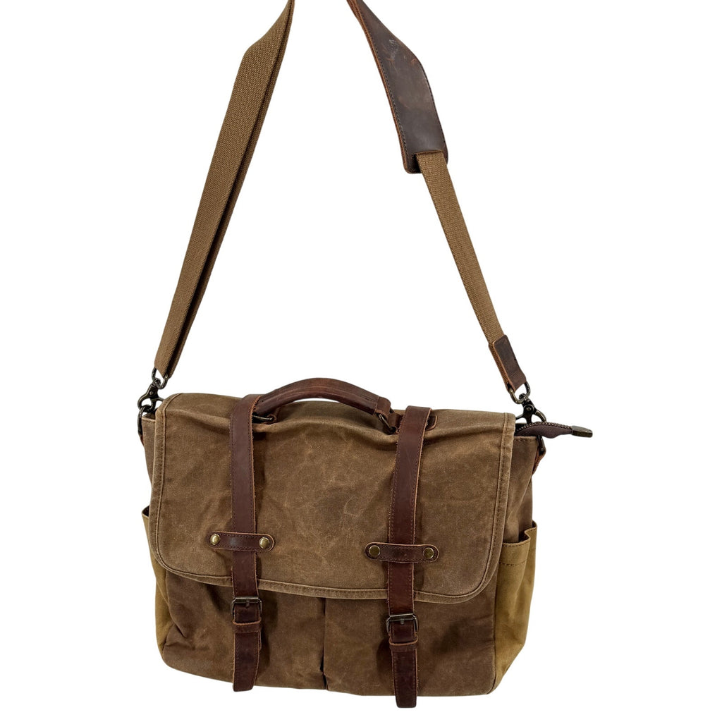 Newhey Brown Distressed Canvas Genuine Leather Straps Messenger Bag