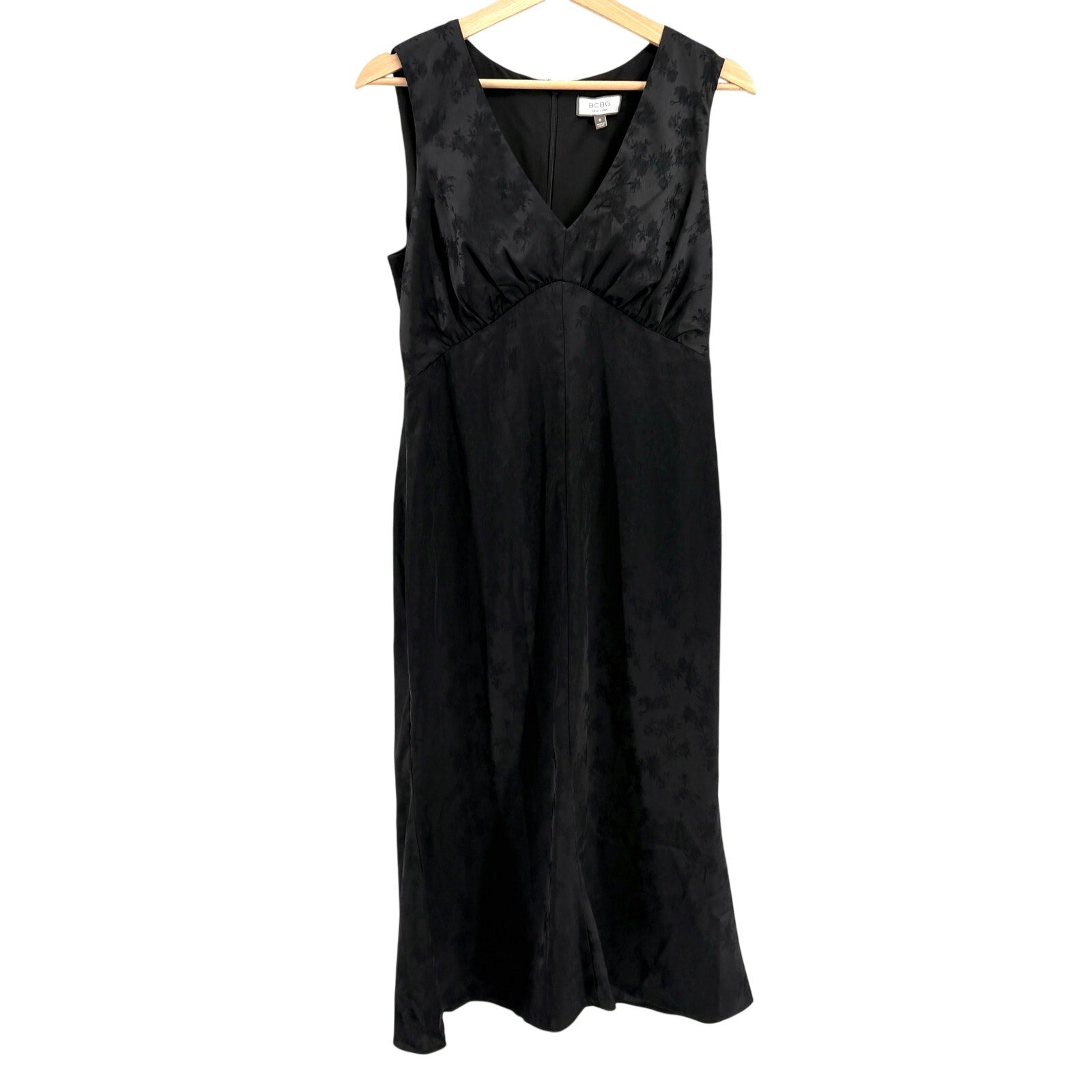 BCBG Black Satin Floral Jacquard Empire Waist Slip Dress