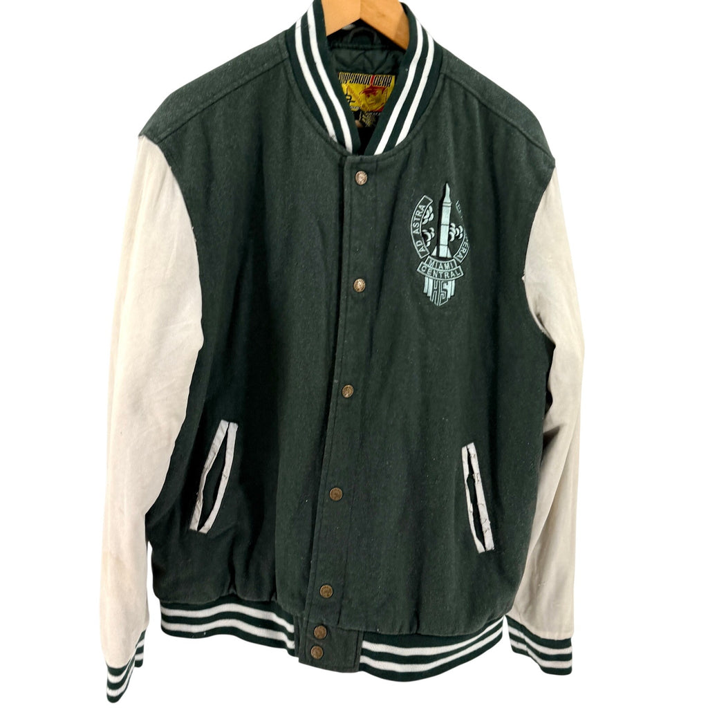 Vintage Y2K My Skool Gear Green White Miami Central Rockets Varsity Jacket