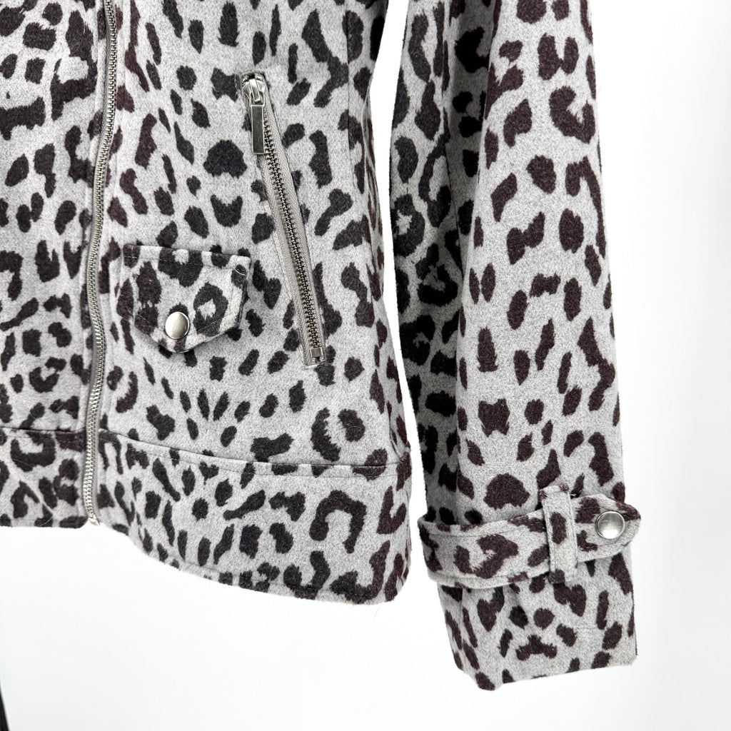 Yoki Gray Leopard Print Flannel Moto Jacket