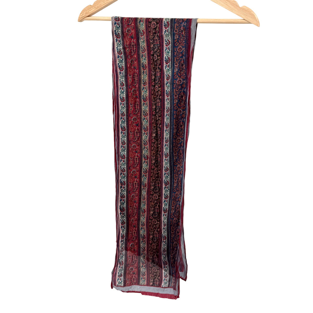 Vintage 80s Anne Klein Gray Maroon 100% Silk Floral Hand Rolled Scarf