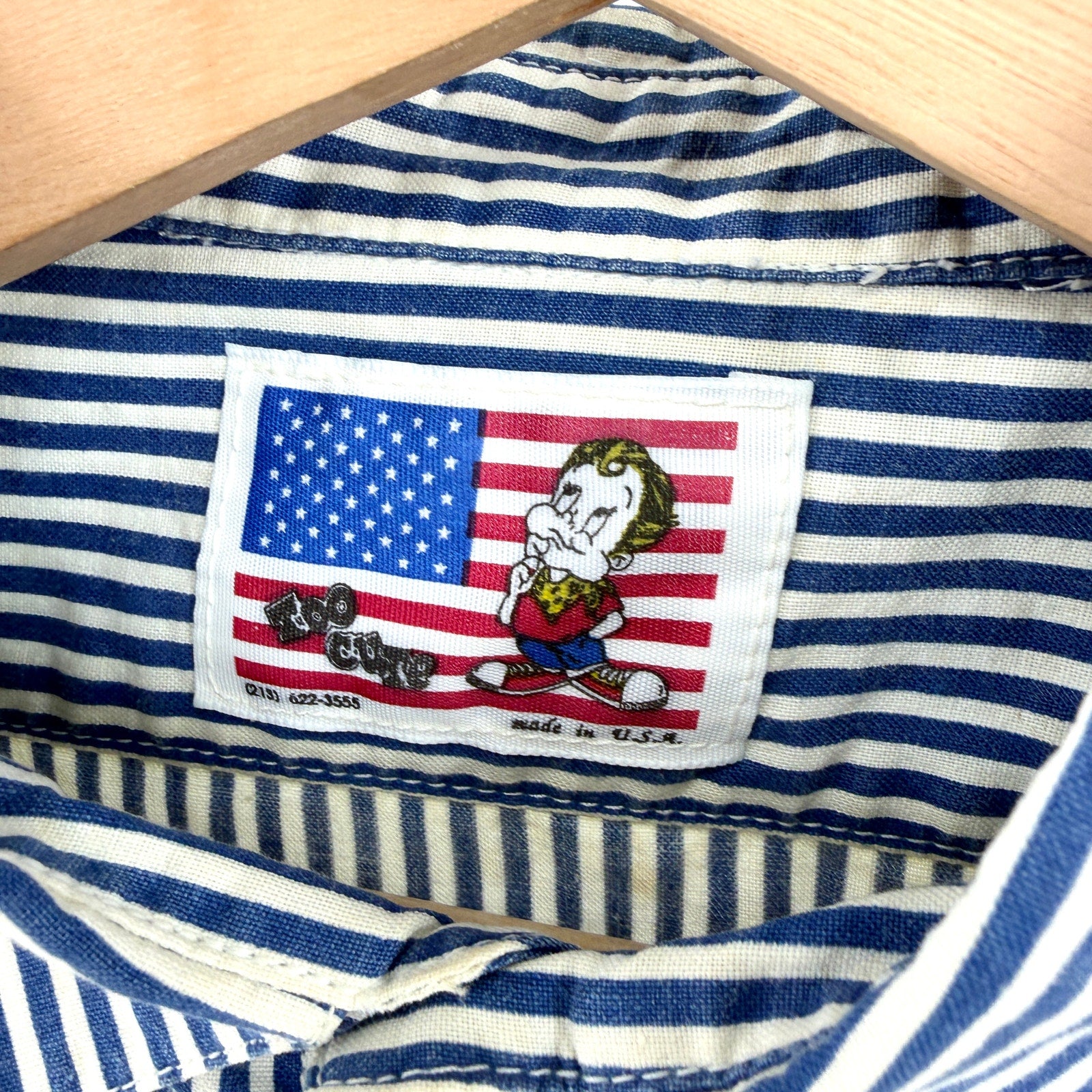 MINT Vintage 90s Too Cute Guetta Bros Popeye Blue Striped Embroidered Shirt