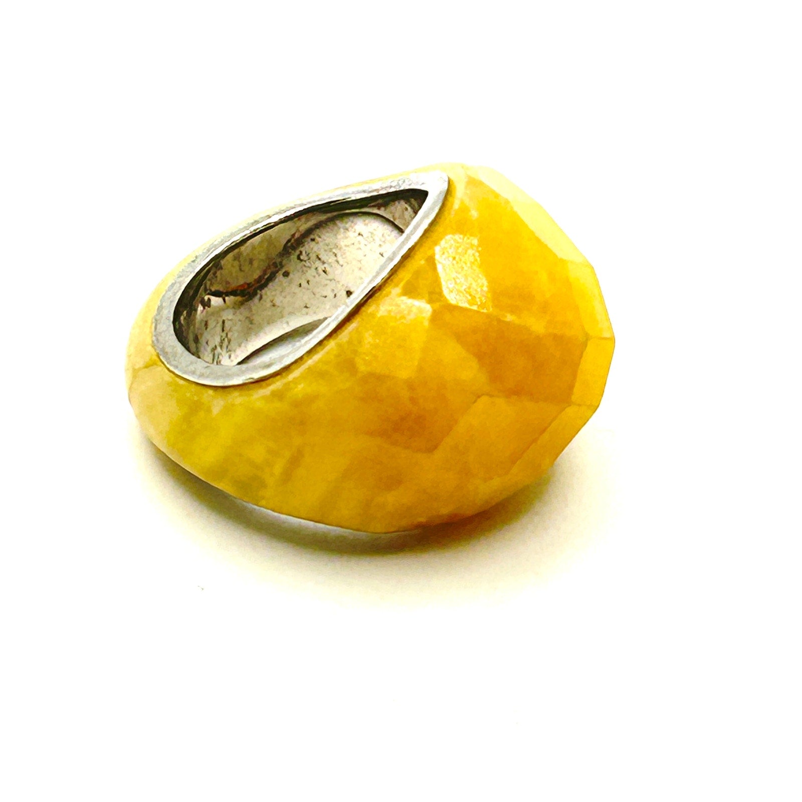 Vintage Y2K Handmade Sterling Silver Faceted Yellow Quartz Statement Ring