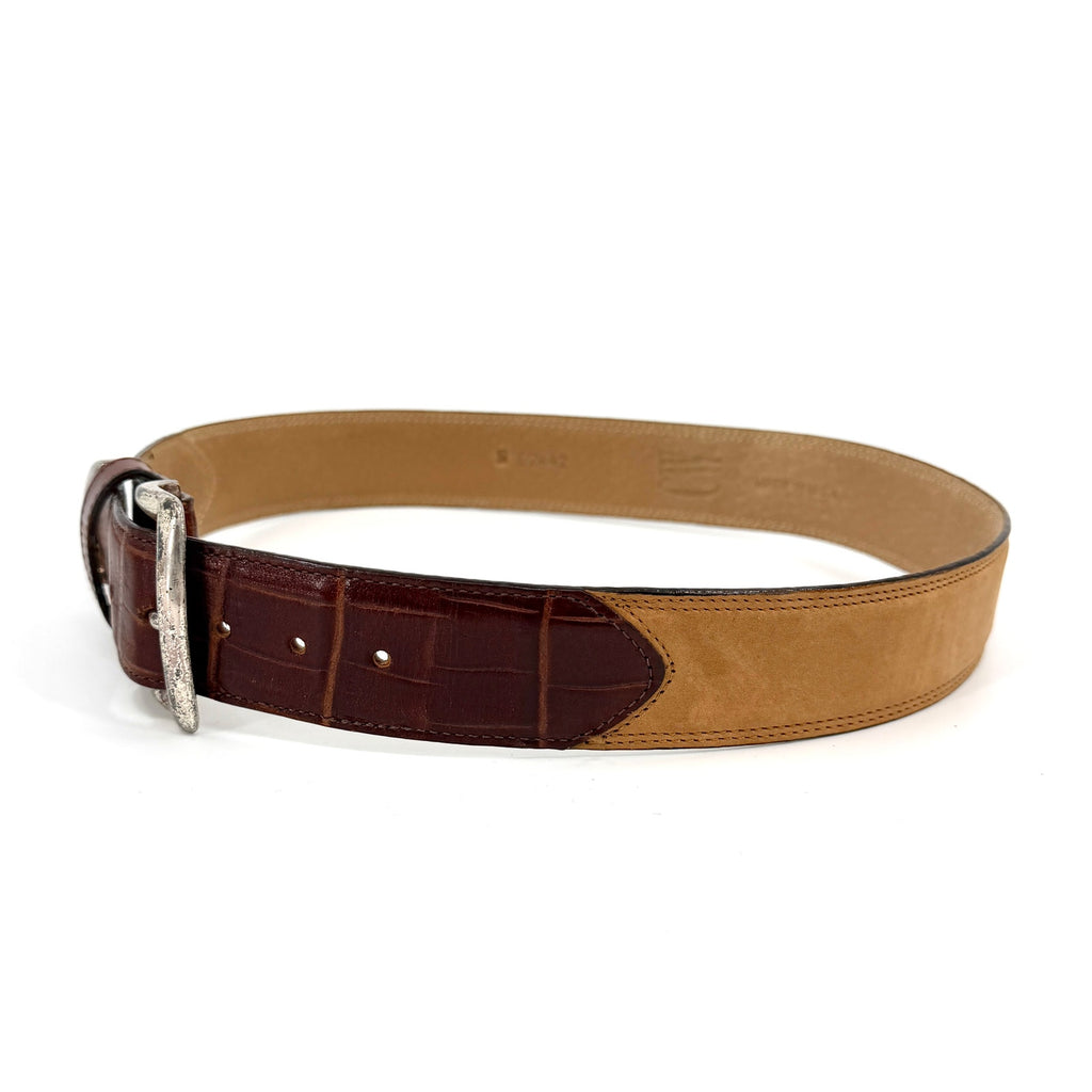 Vintage 90s CW Tan Genuine Suede Croc Embossed Leather Belt