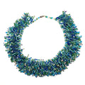 Vintage 1980s Handmade Blue Green Glass Seed Bead Fringe Choker Necklace