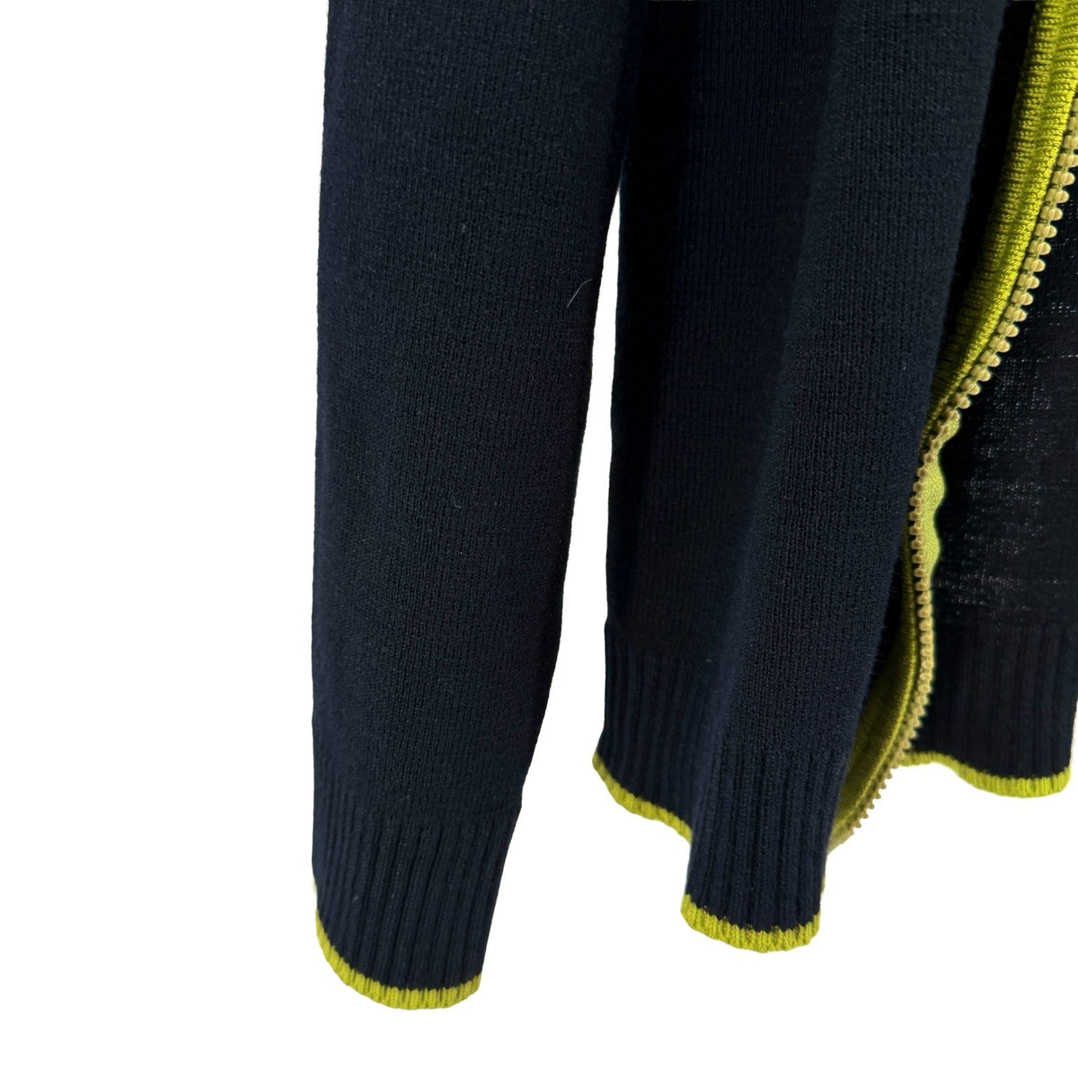 Vintage Y2K Lacoste Black 100% Cotton Green Trim Zip Cardigan Made in France