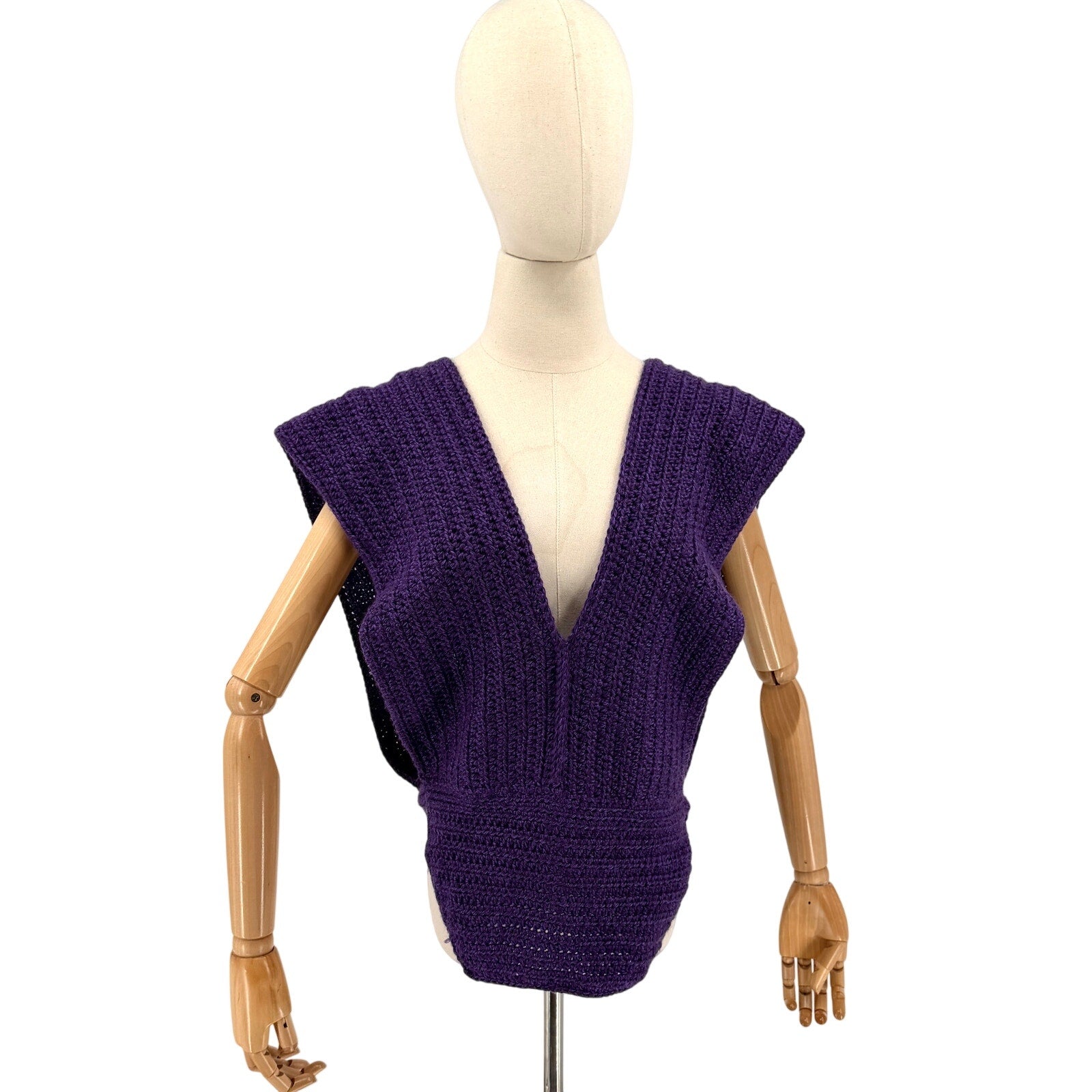 Vintage 80s Handmade Deep Purple Chunky Knit Open Side Sweater Vest