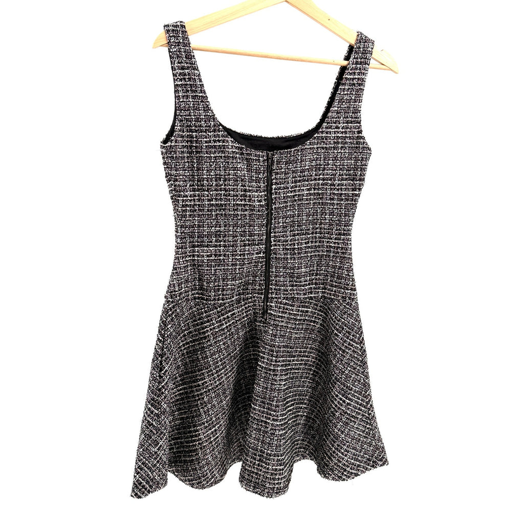 Aqua Black and Pink Tweed Metallic Fit and Flare Mini Dress