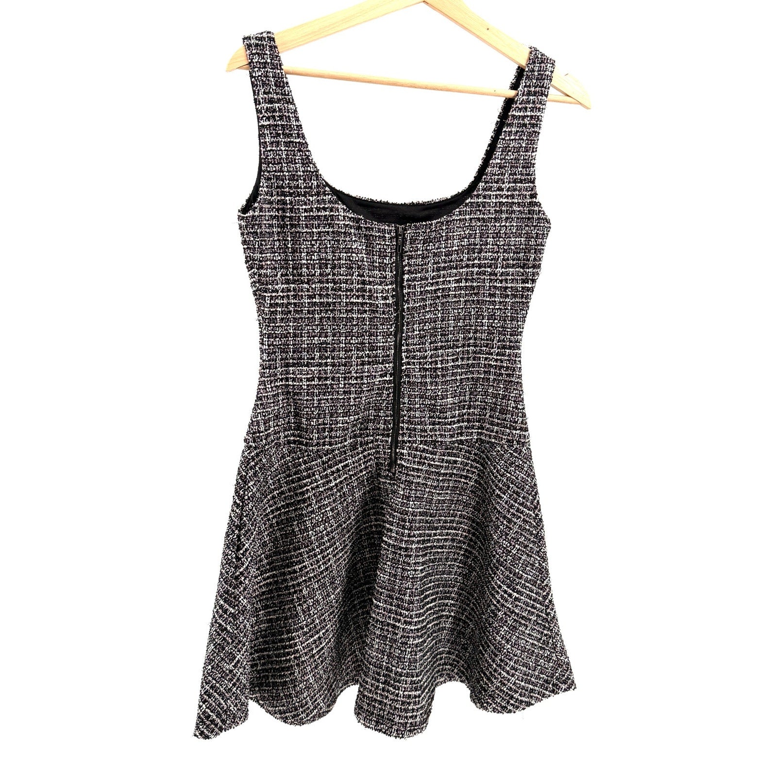 Aqua Black and Pink Tweed Metallic Fit and Flare Mini Dress