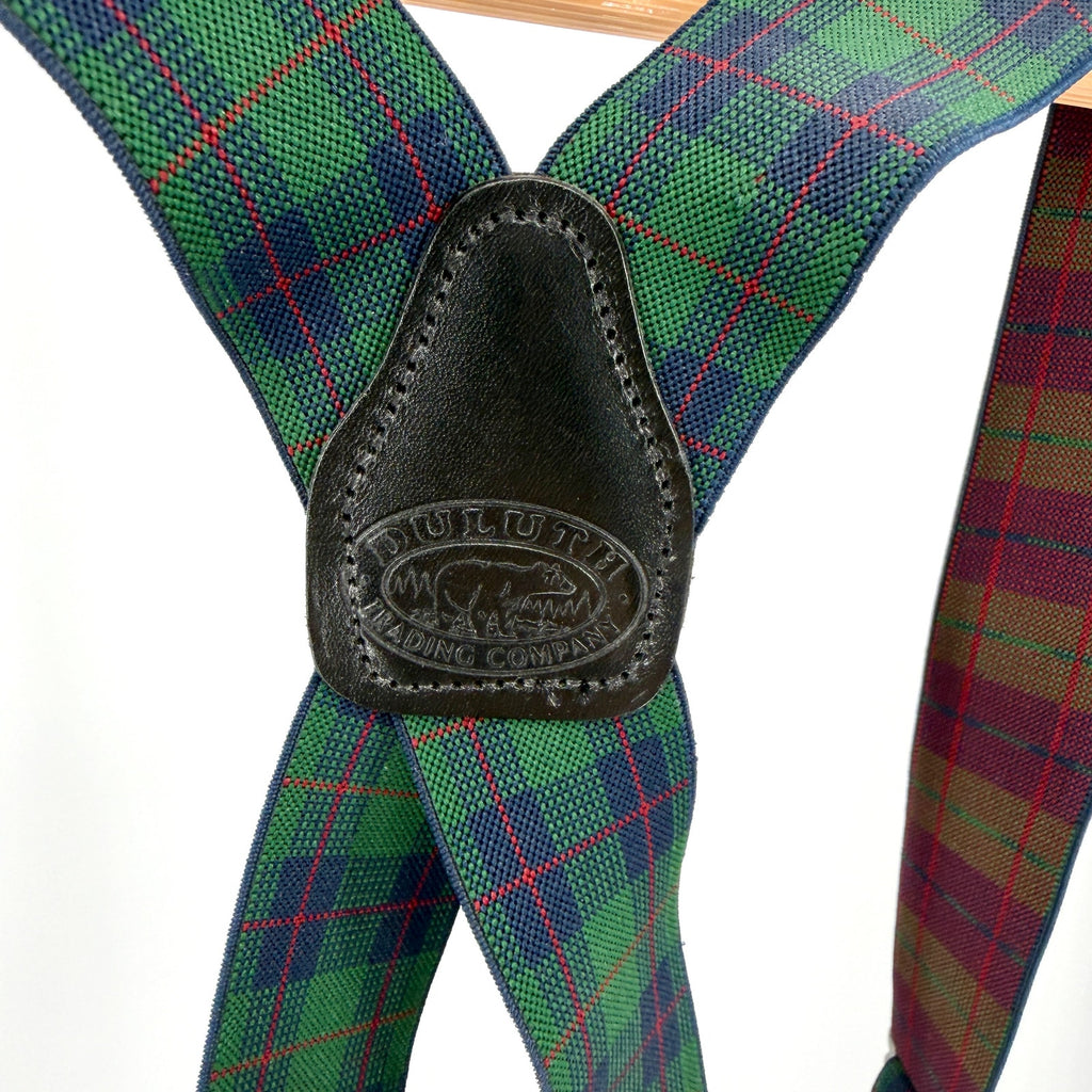 Duluth Trading Company Blue Green Tartan Plaid Adjustable Suspenders
