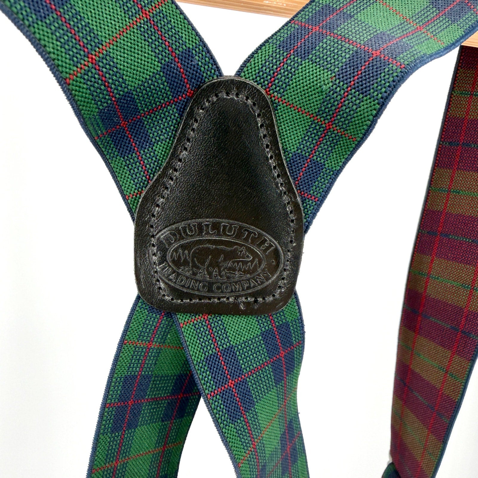 Duluth Trading Company Blue Green Tartan Plaid Adjustable Suspenders