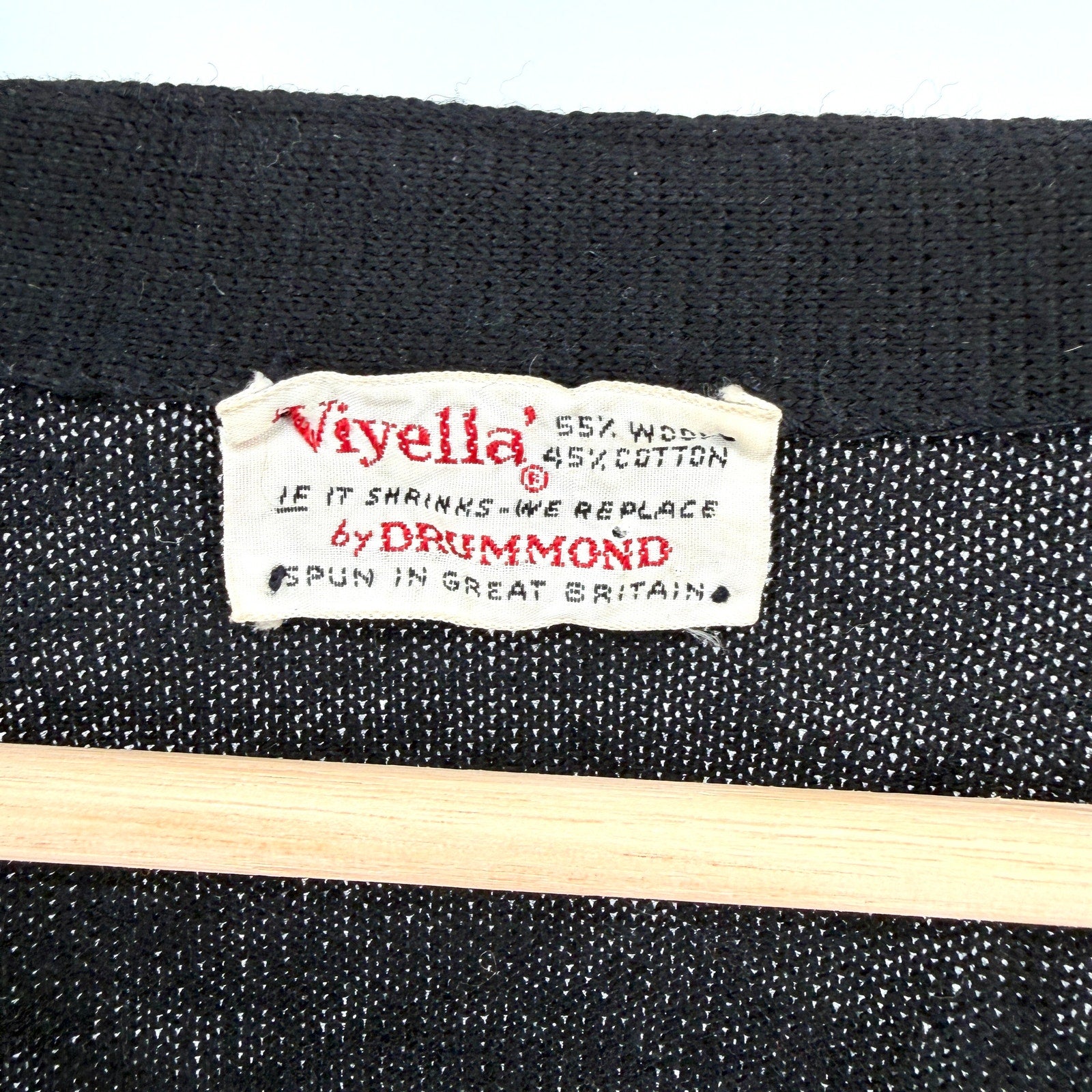 Vintage 70s Drummond Black Wool Cotton V-Neck Knit Button Cardigan Sweater