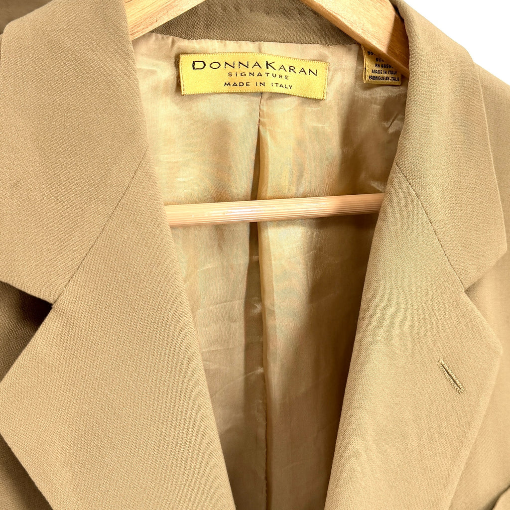 Vintage 90s Donna Karan Signature Tan Pleated JFK Jr Style 3 Button Suit