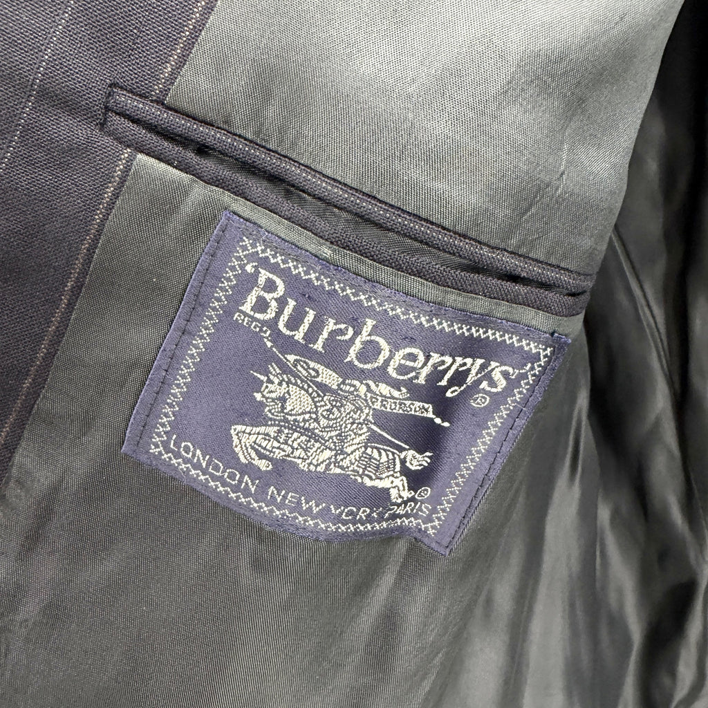 Vintage 90s Burberry Navy Blue 100% Wool Pinstripe Double Breasted Blazer
