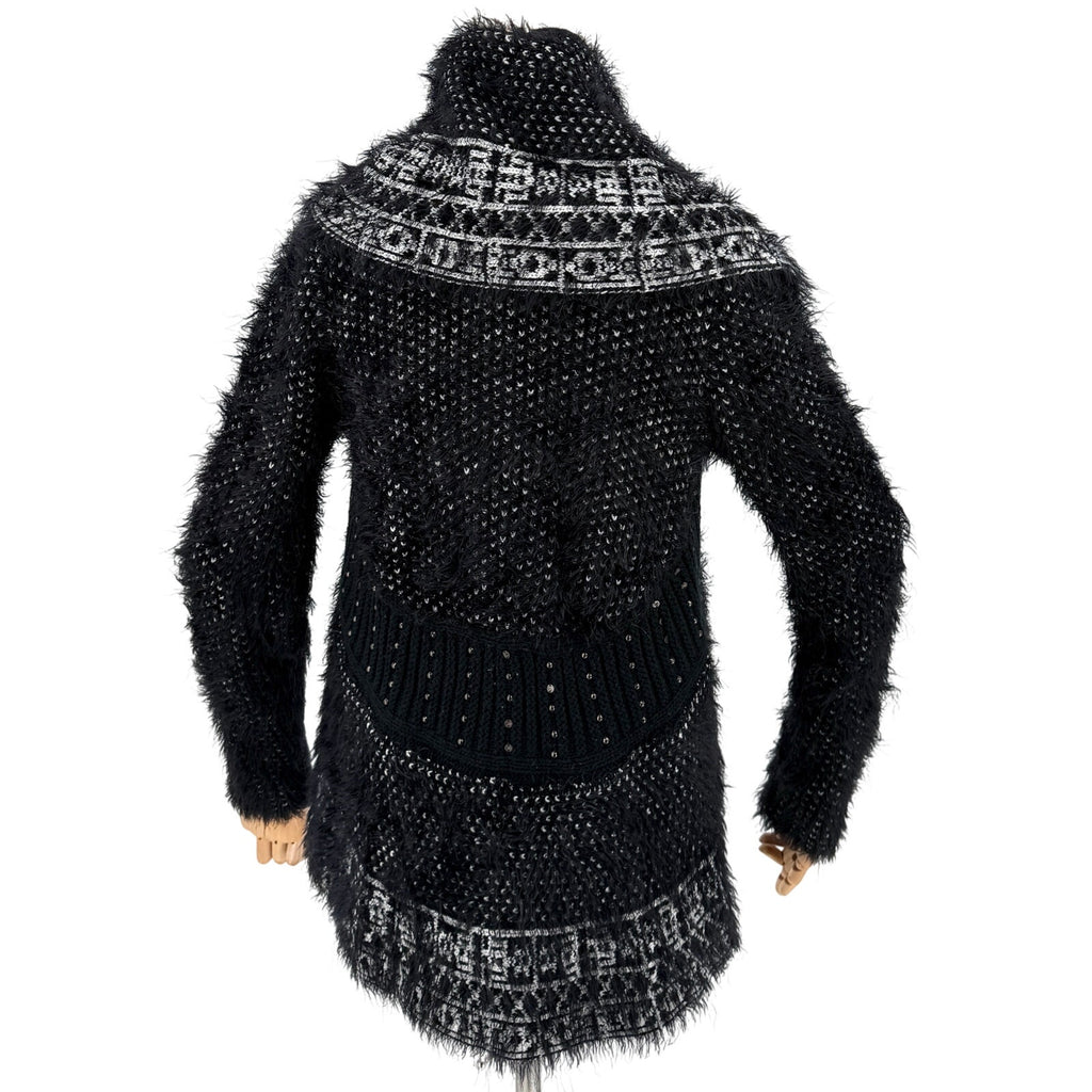 Vintage Y2K Alberto Makali Black White Studded Eyelash Knit Cardigan
