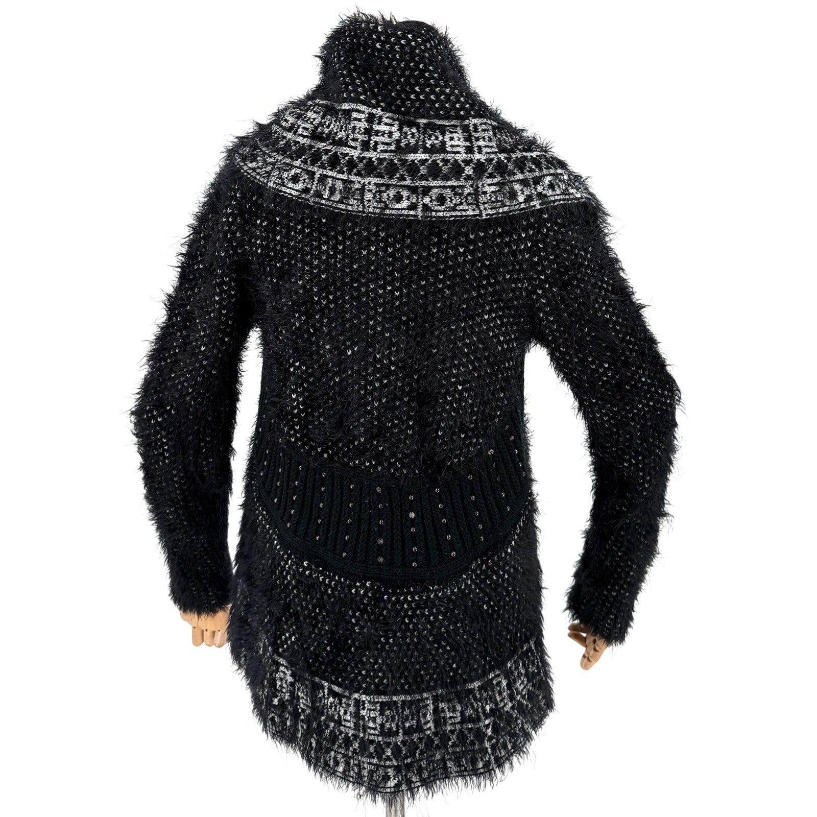 Vintage Y2K Alberto Makali Black White Studded Eyelash Knit Cardigan