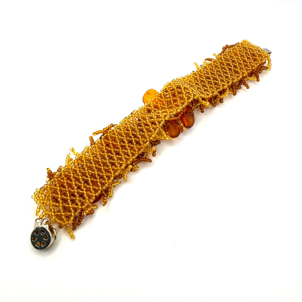 Vintage 90s Amber Gemstone Shag Fringe Beaded Statement Bracelet