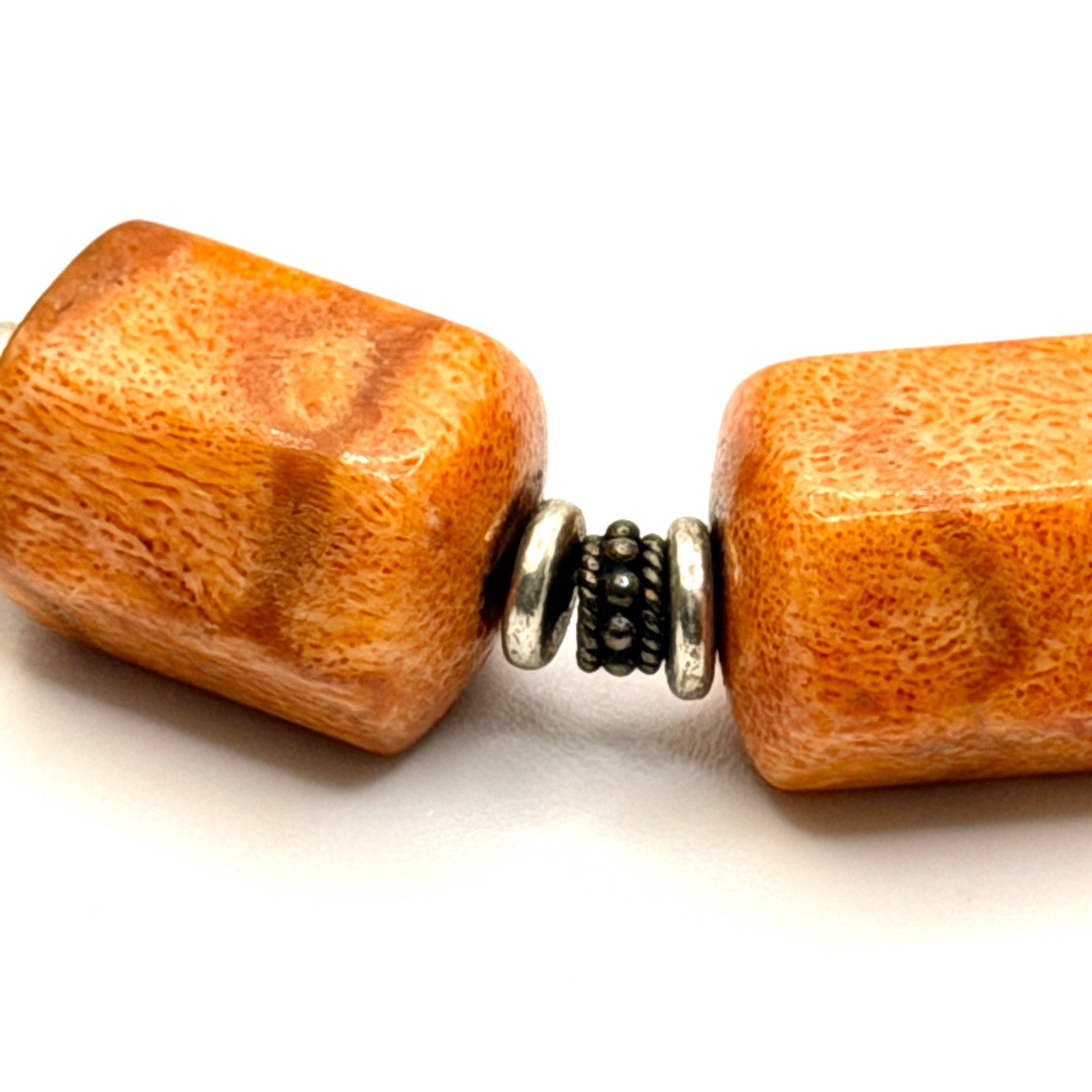Vintage 90s Orange Sponge Coral Southwestern Barrel Statement Toggle Necklace