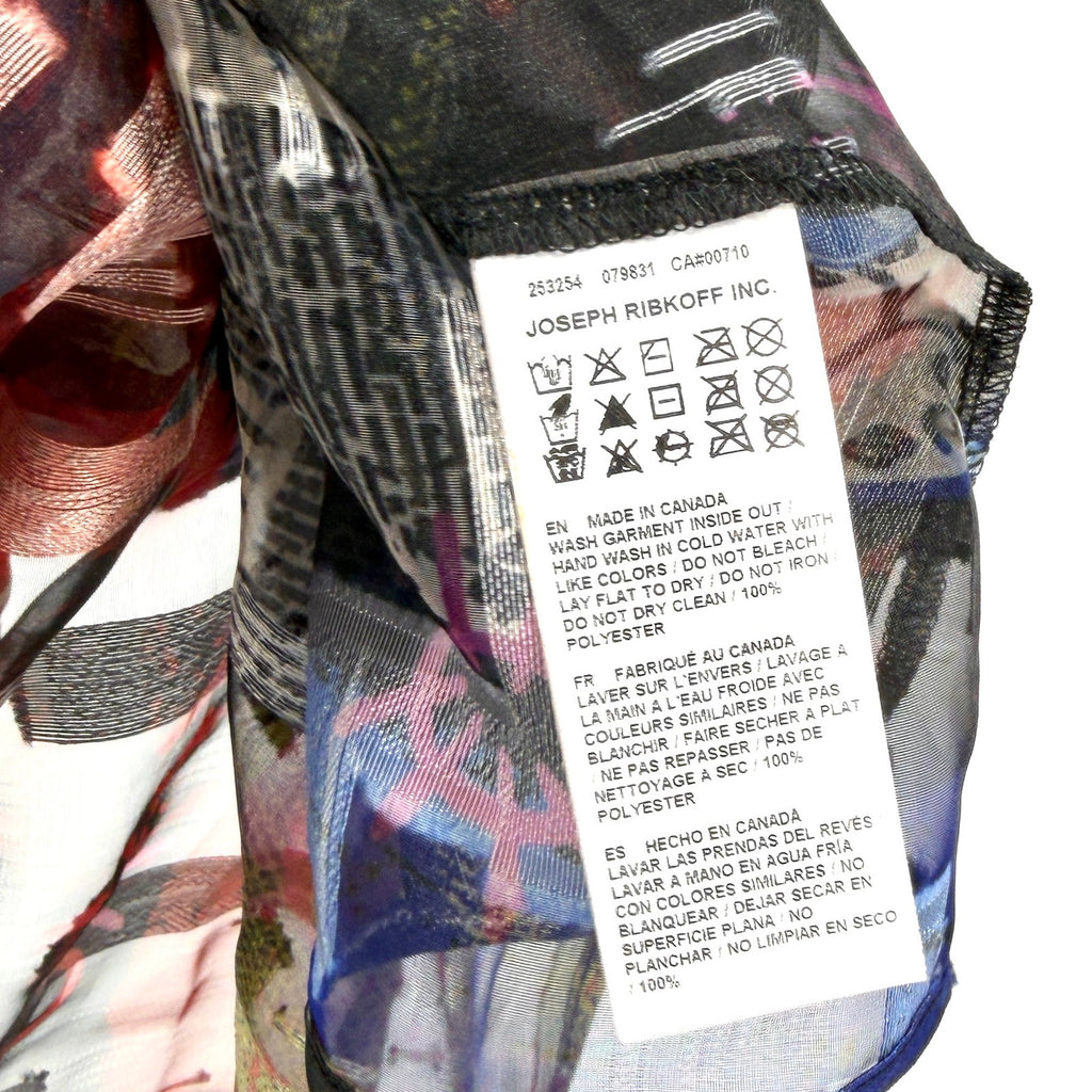Joseph Ribkoff Black Sheer Graffiti Print Wire Collar Duster Overlay Jacket