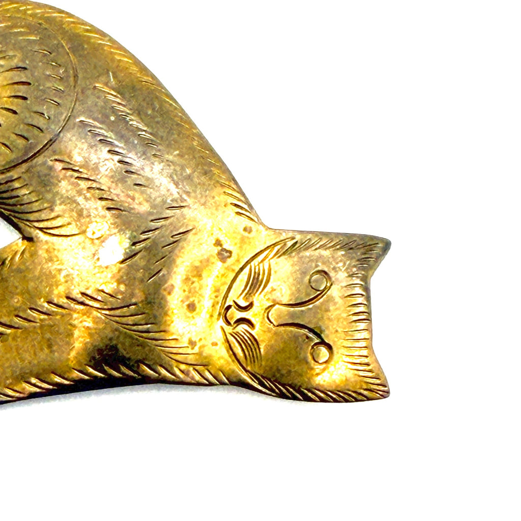 Vintage 80s Brass Etched Sitting Cat Silhouette Figural Brooch Pin