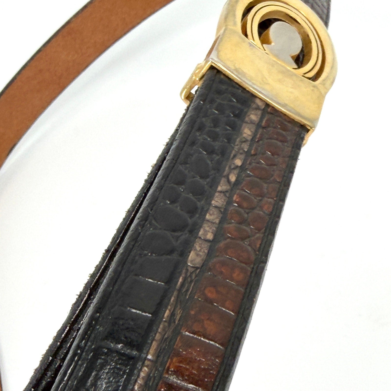 Vintage 80s Pierre Cardin Black Brown Croc Genuine Leather Belt