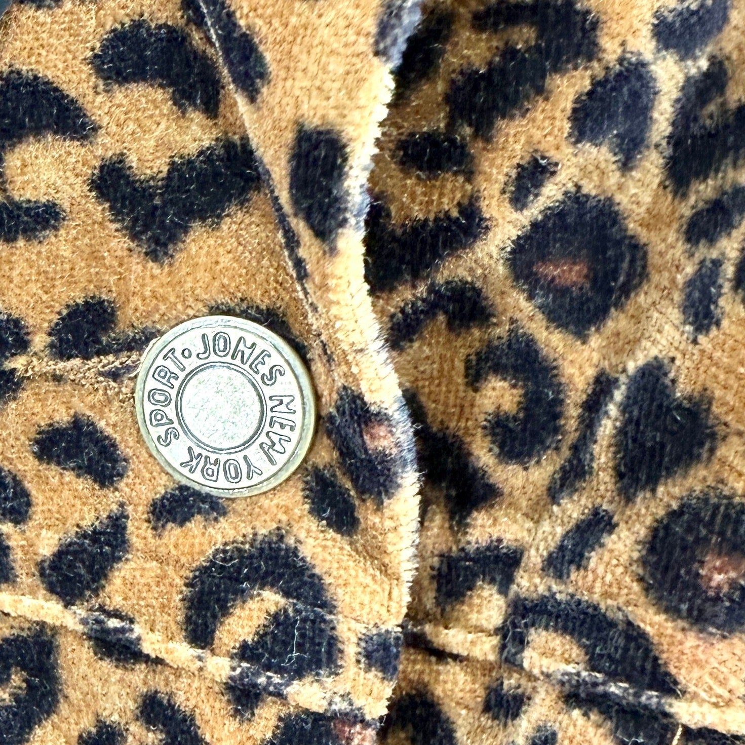 Vintage 90s Jones New York Brown 100% Cotton Velvet Leopard Jacket Pants Set