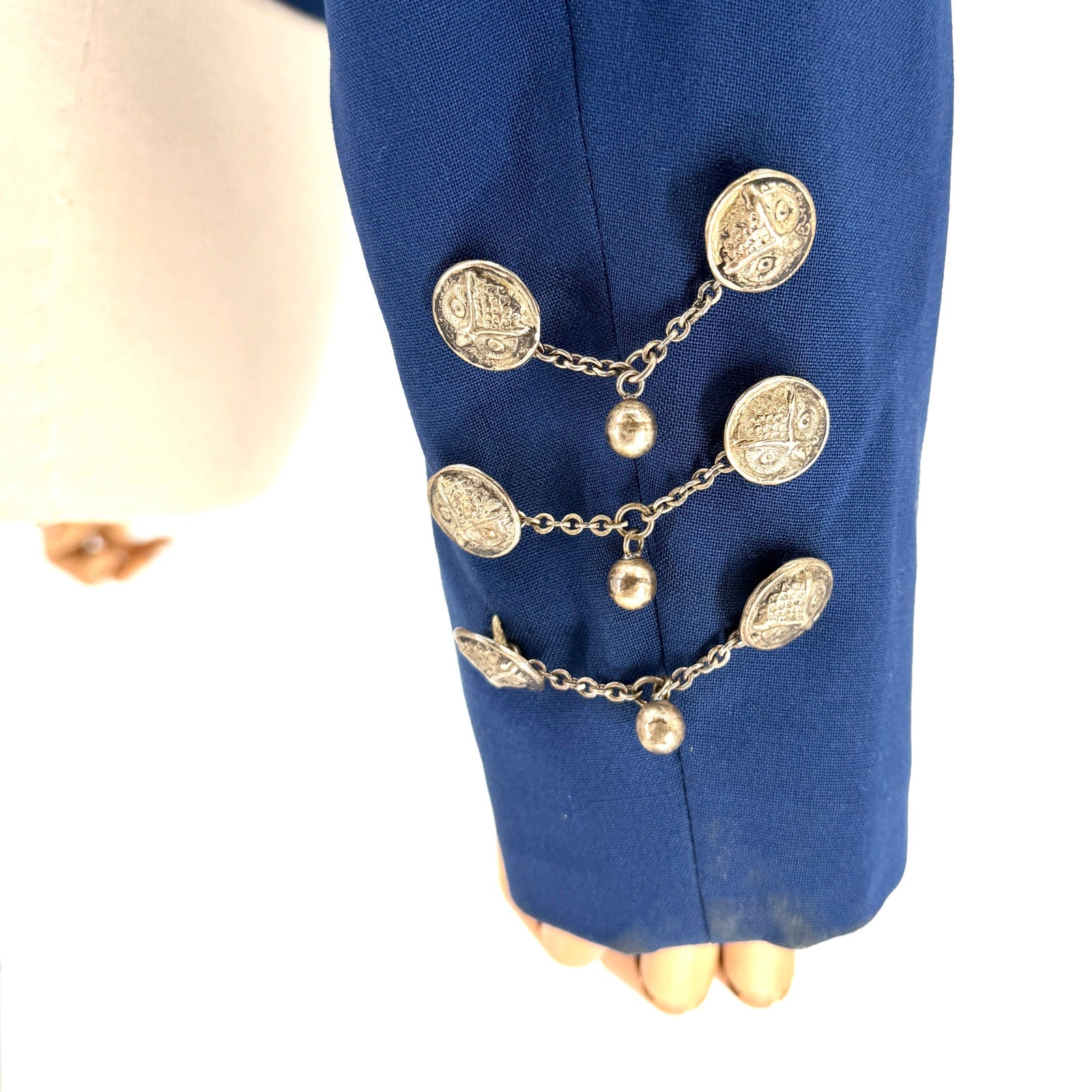 Vintage Blue Silver Aztec Embellishment Custom Cropped Blazer Jacket