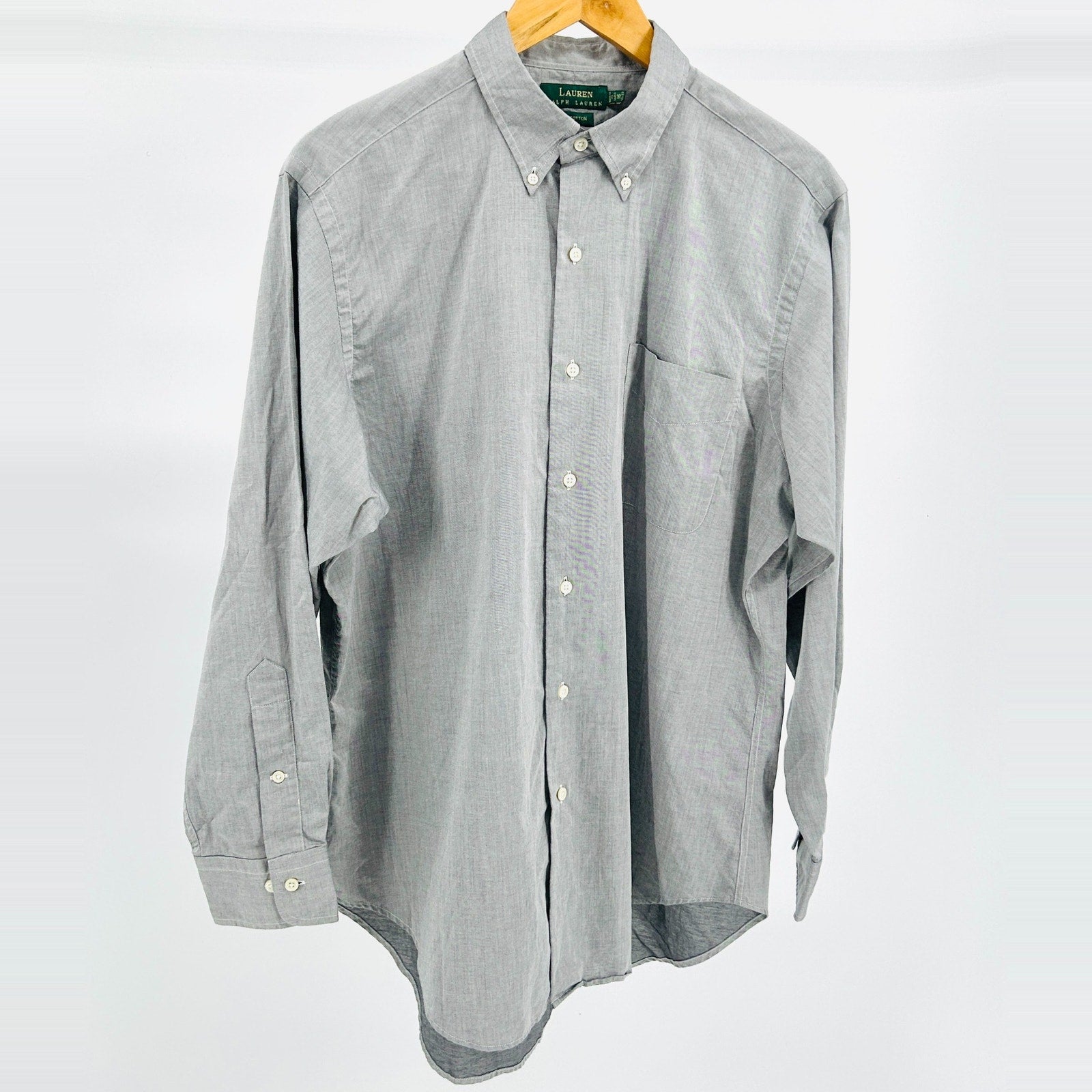 Lauren Ralph Lauren Gray Cotton Minimalist Button Down Shirt