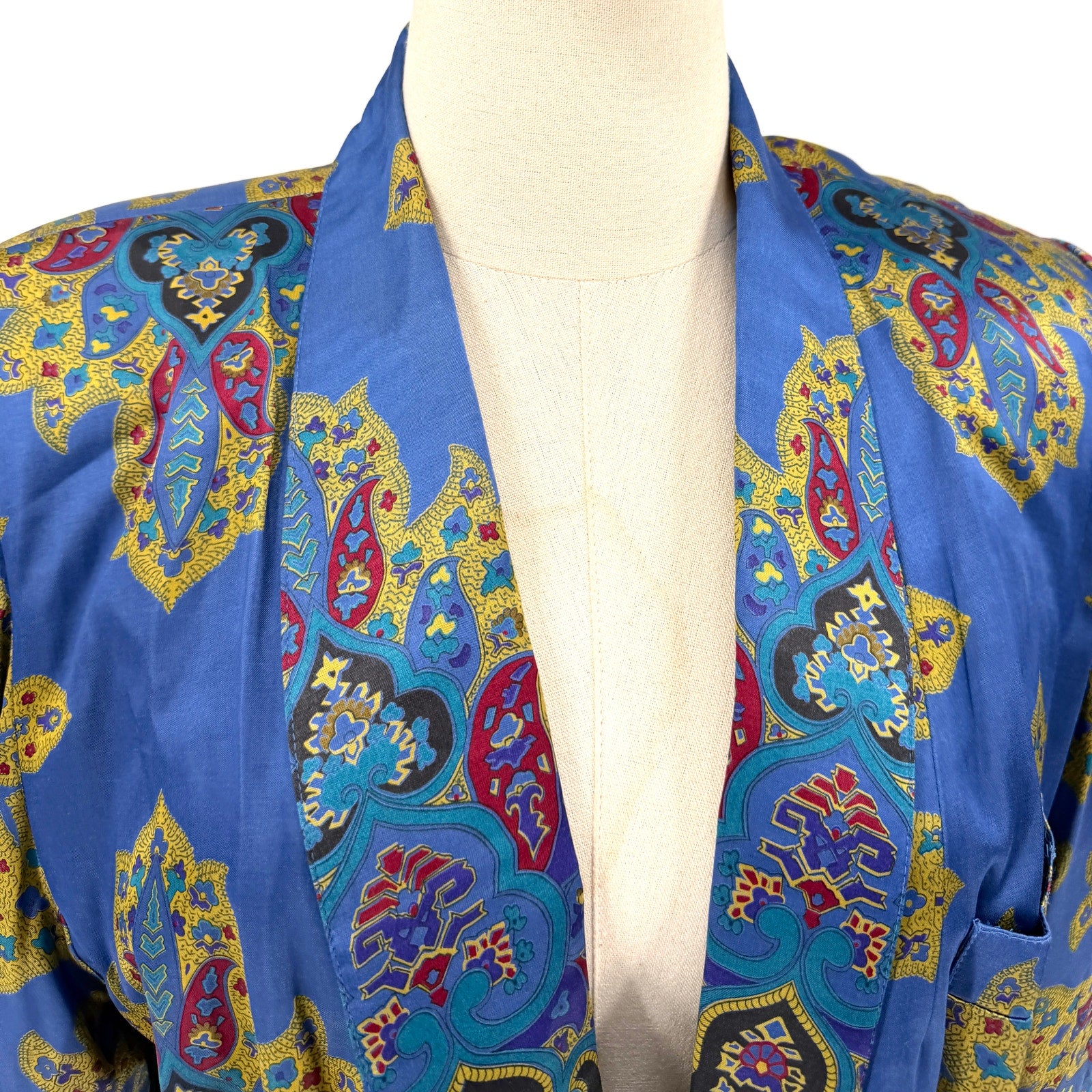Vintage 80s Liz Claiborne Blue Purple Satin Smoking Jacket Blazer