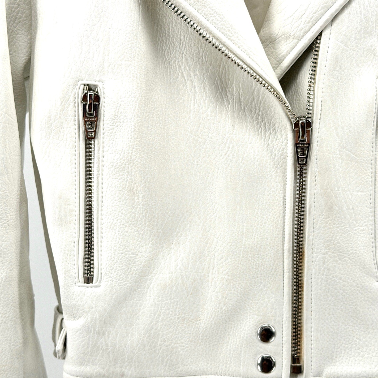 BlankNYC White Thick Faux Leather Moto Biker Rocker Jacket