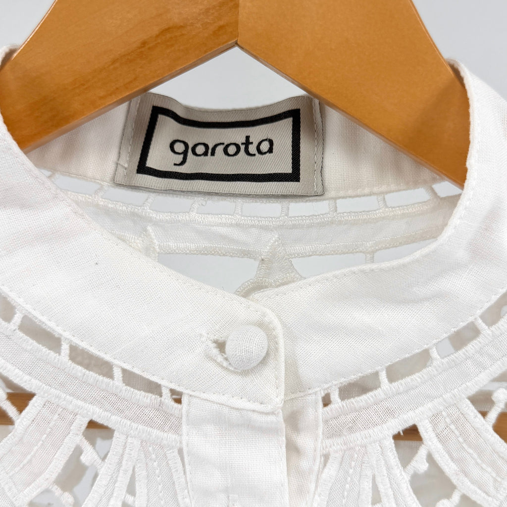 Garota White Floral Eyelet Embroidery Button Up Cotton Blouse